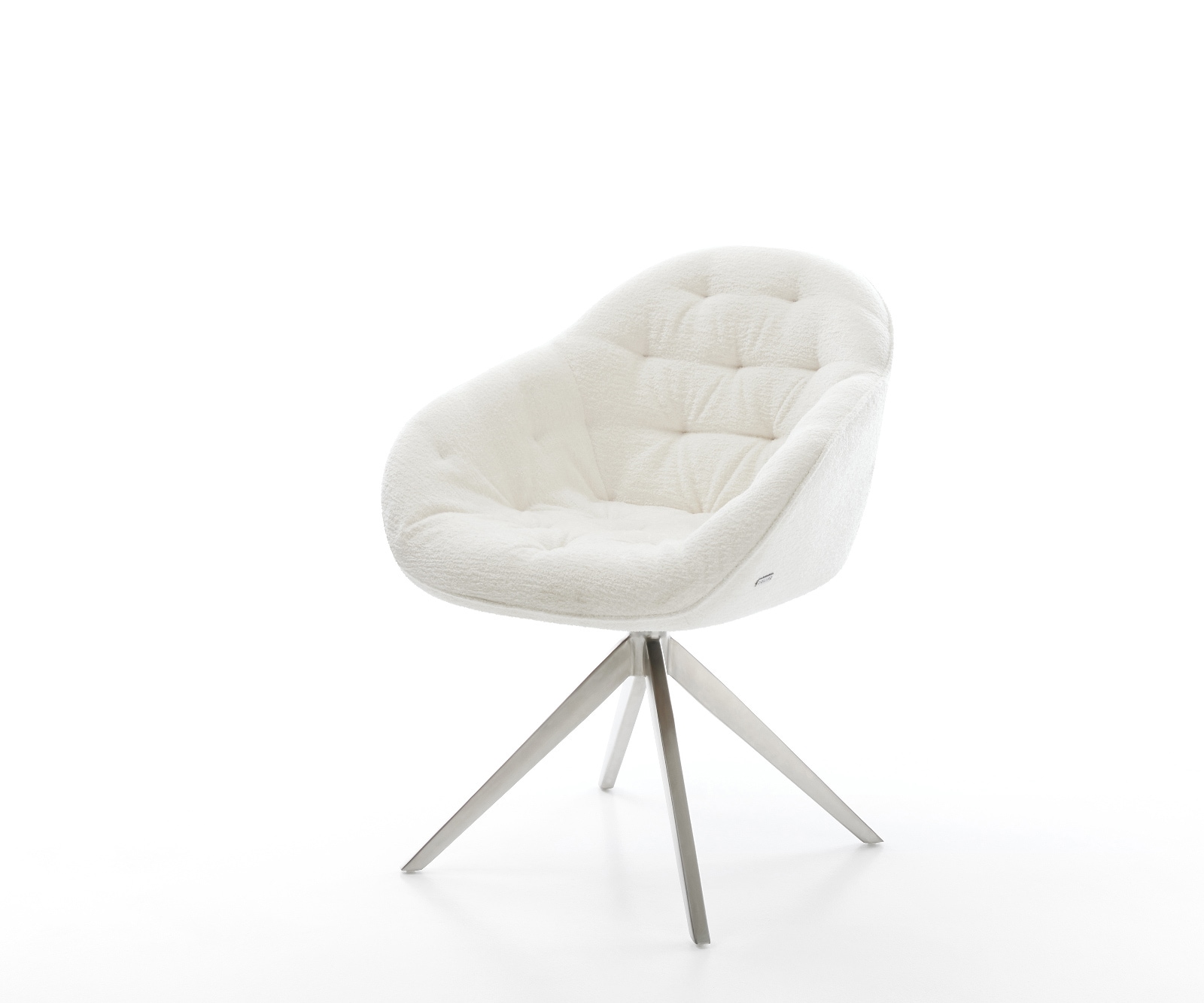 Drehstuhl Gaio-Flex Bouclé Soft Beige Kreuzgestell breit Edelstahl 360° drehbar Wippfunktion
