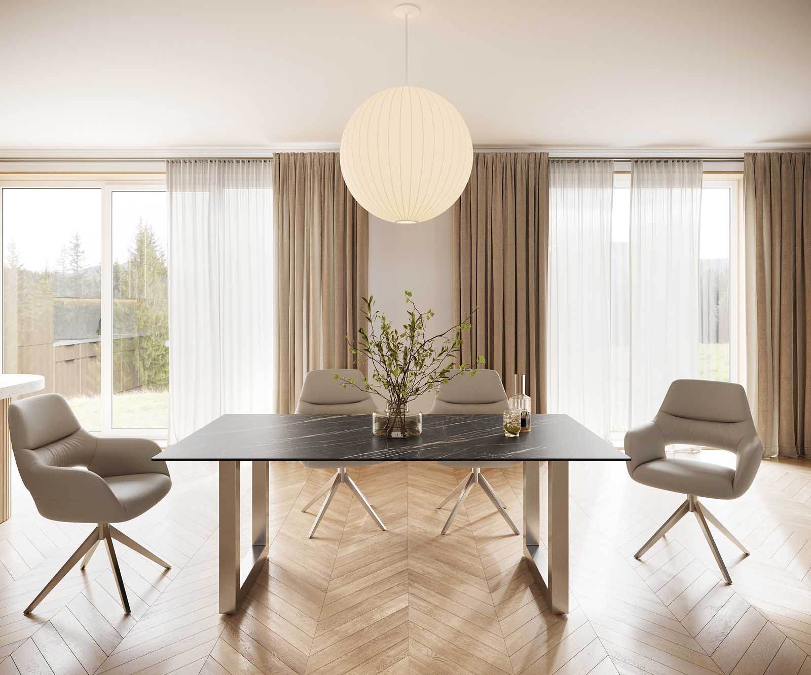 Esstisch Edge 200x100 Keramik Laminam® Noir Desir Braun Edelstahl Breit 1