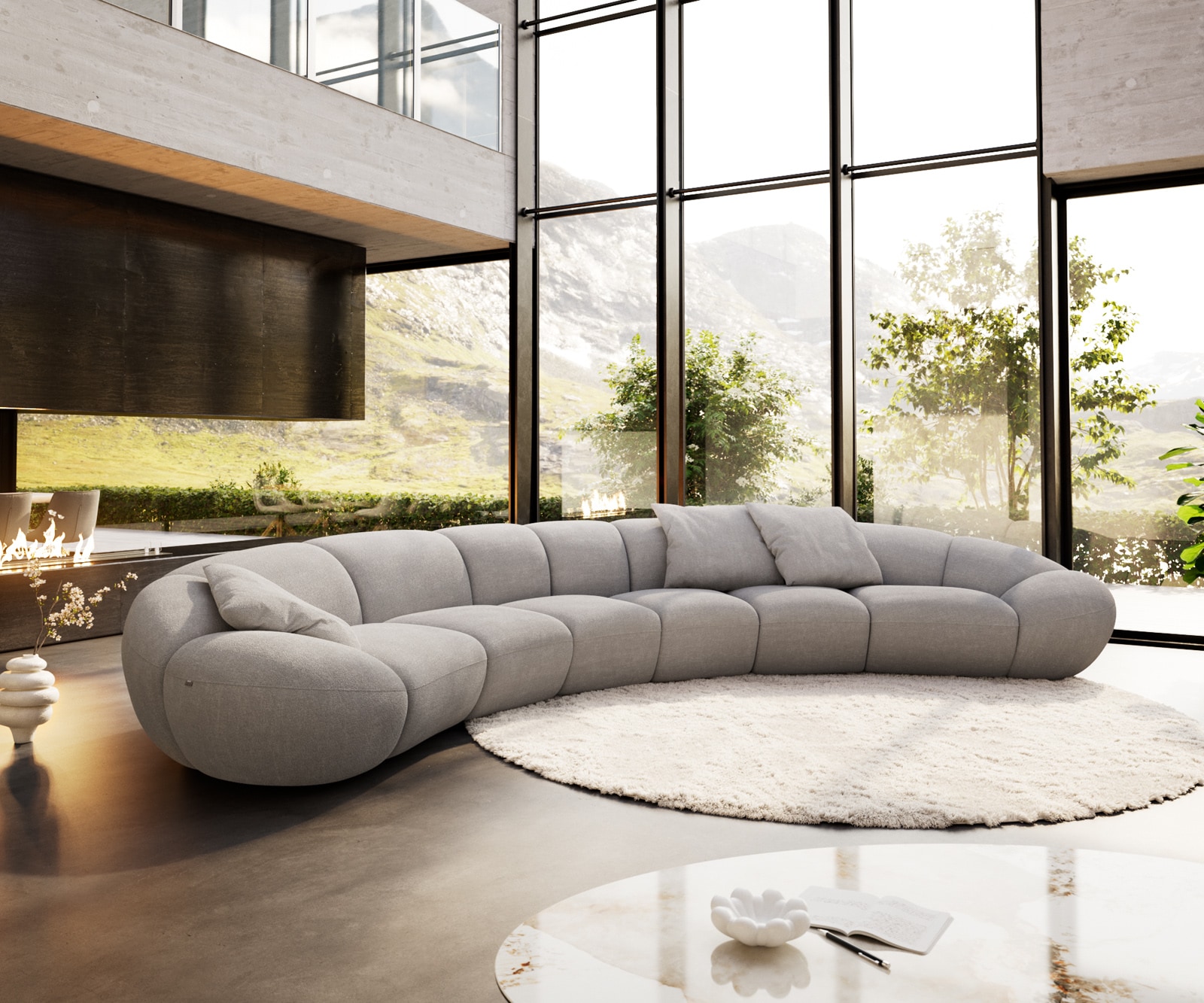 Big-Sofa Lunna 470x210 cm Strukturstoff Soft Grau 3 Kissen Big-Sofa Lunna 470x210 cm Strukturstoff Soft Grau 3 Kissen
