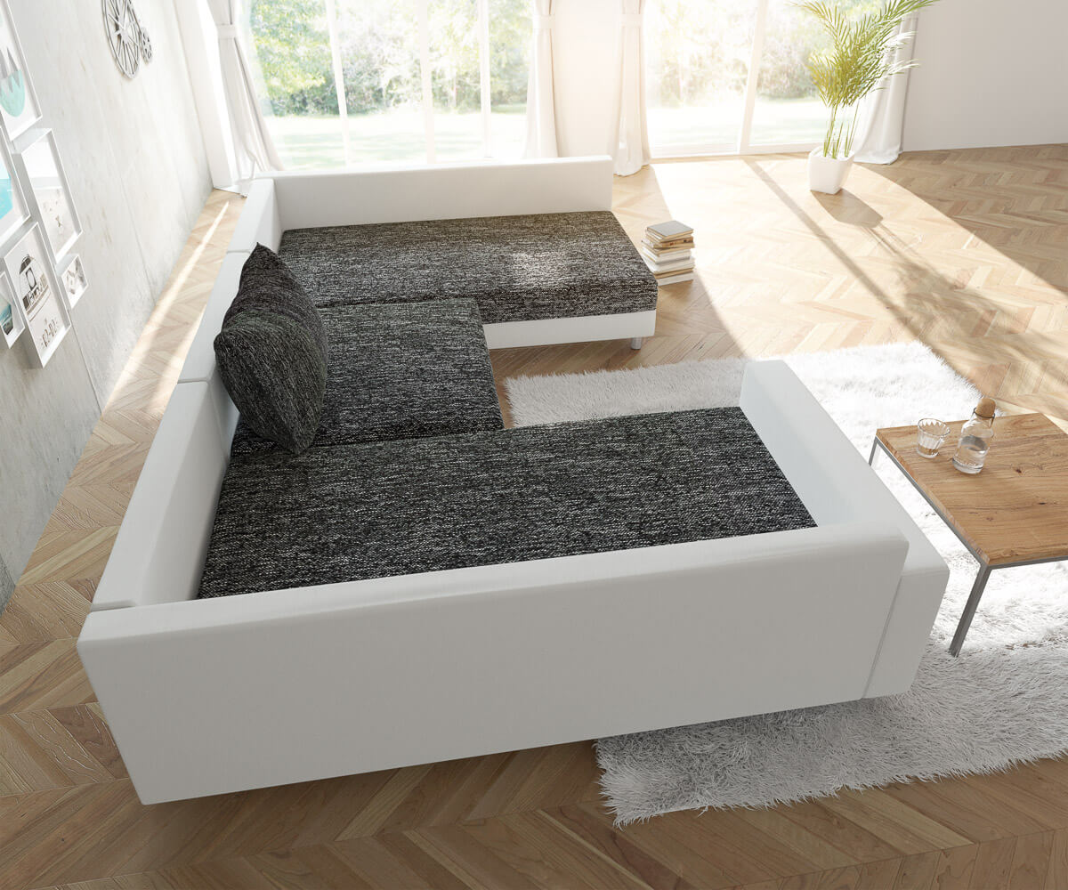 Wohnlandschaft Clovis Weiss Schwarz mit Hocker und Armlehne  3