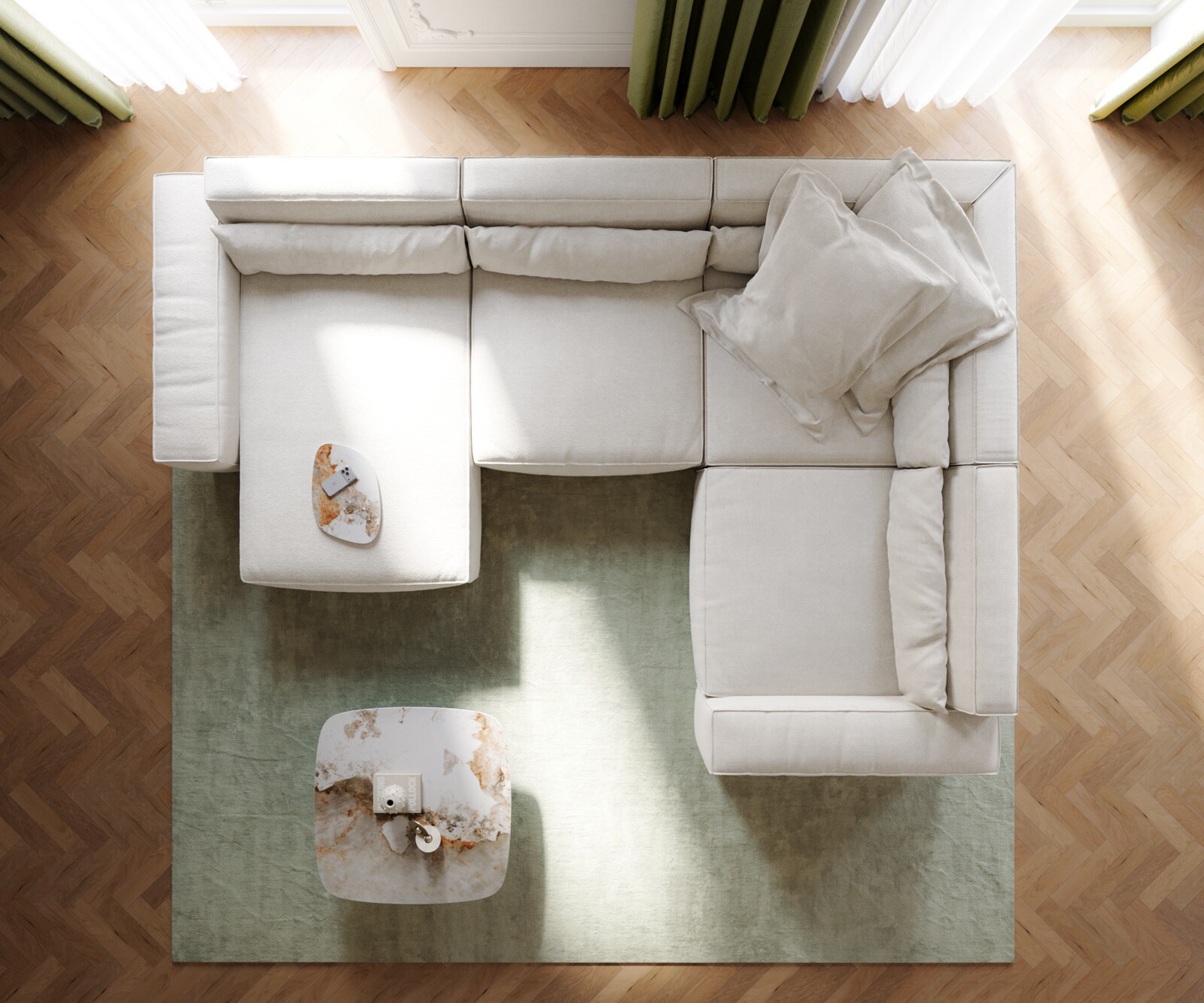 Wohnlandschaft Sirpio XL 360x260 cm Strukturstoff Soft Beige Recamiere variabel 5