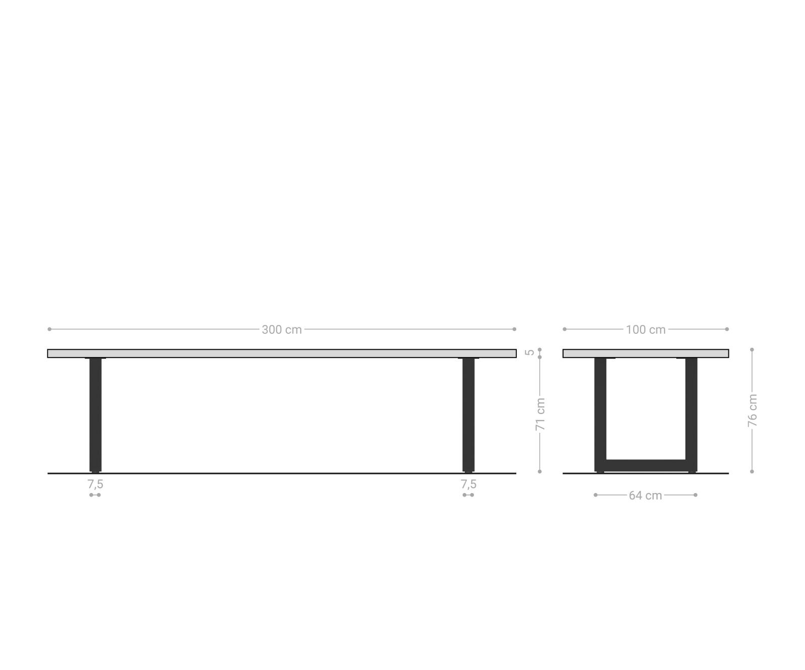 Esstisch Edge 300x100 Eiche Natur Edelstahl Breit Live-Edge 8