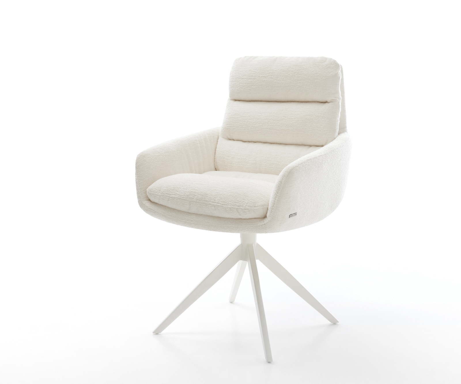 Drehstuhl Abelia-Flex mit Armlehnen Bouclé Soft Beige Kreuzgestell breit Weiß 360° drehbar Wippfunktion