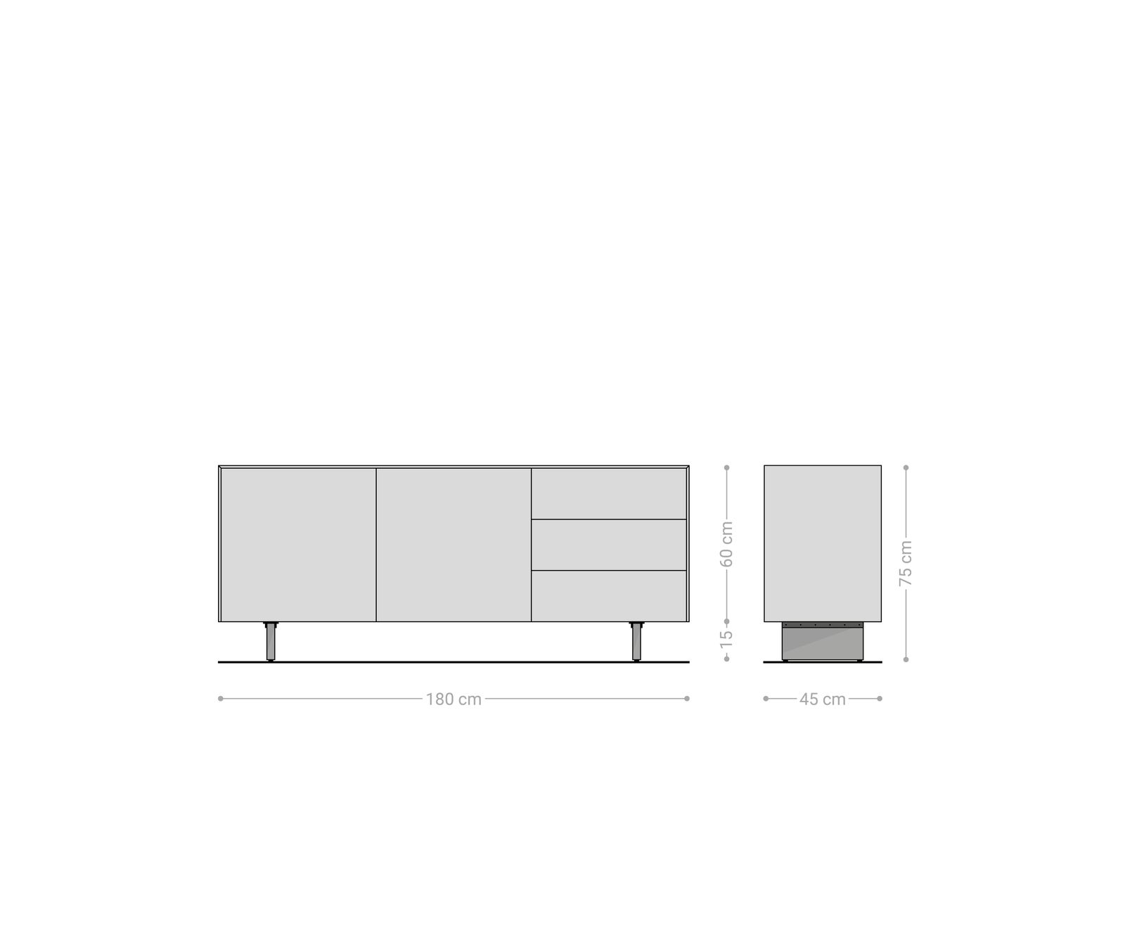 Sideboard Cuor 180 cm Keramik Beton Grau 2 Türen 3 Schubfächer Fuß Schwebeoptik Acrylglas 6