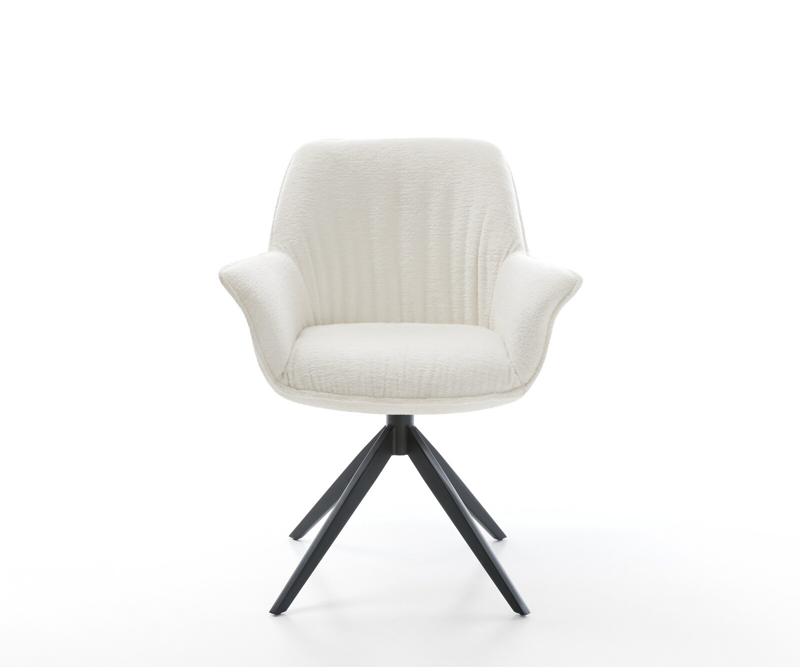 Drehstuhl Keila-Flex mit Armlehnen Bouclé Soft Beige Kreuzgestell breit Schwarz 360° drehbar Wippfunktion 1