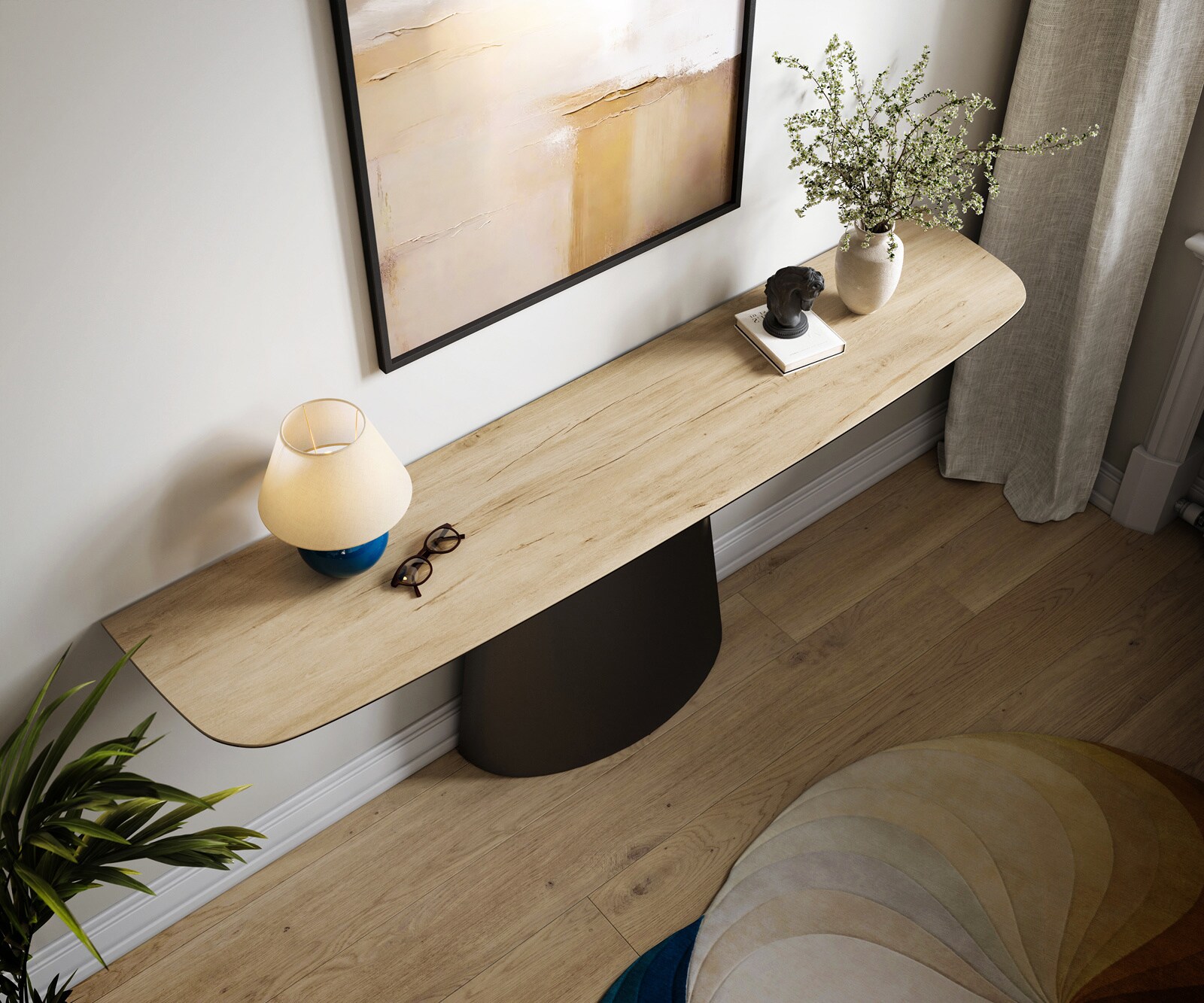 Konsolentisch Edge Boot 180x40 cm Keramik Laminam® Sabbia Eichefarbig Conos Metall Schwarz 1