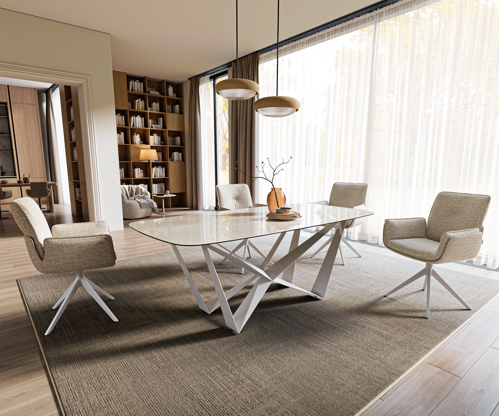 Esstisch Edge Boot 200x100 cm Keramik Onyx Champagne Spider Metall Weiß 7