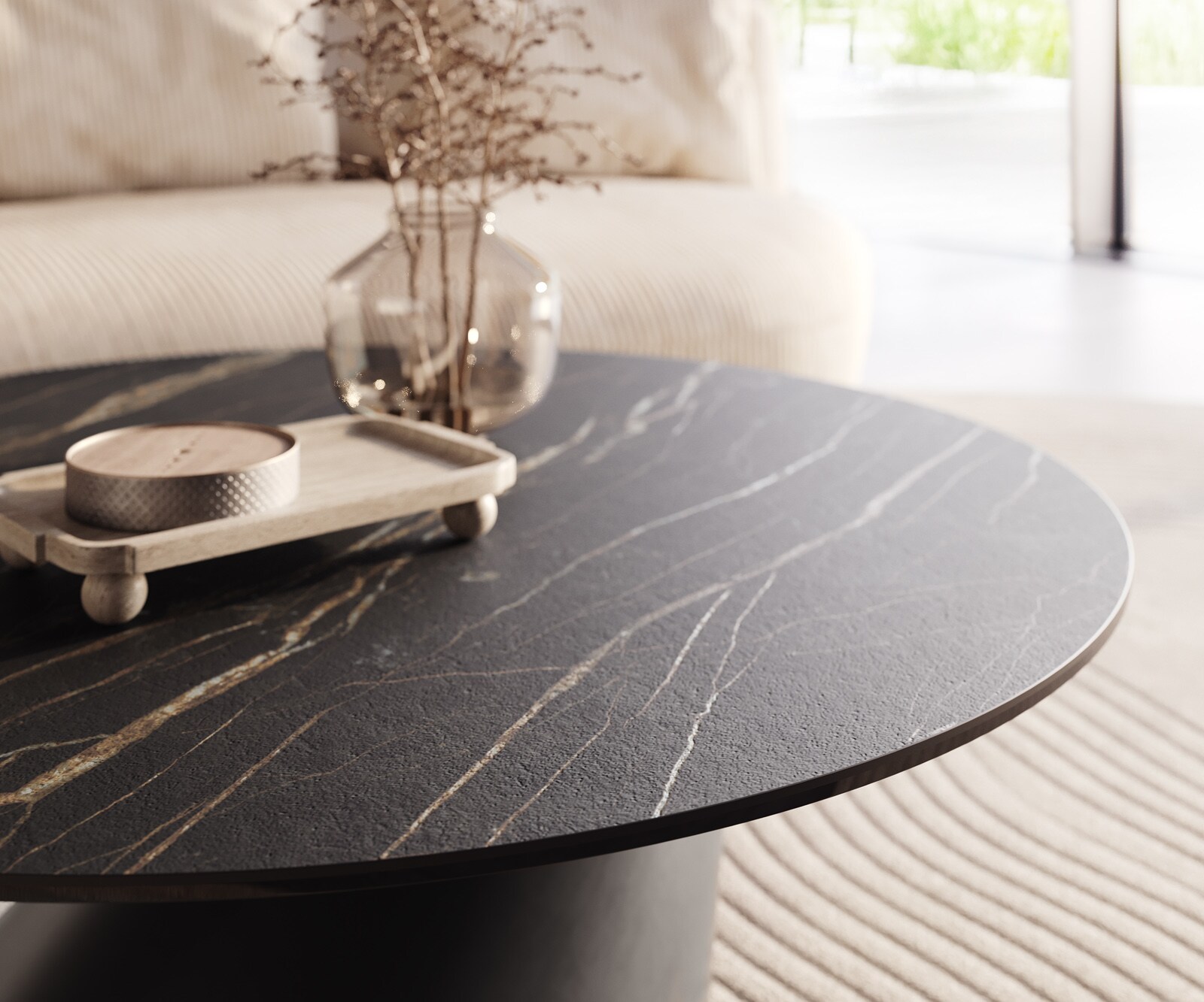 Couchtisch Edge Rund 100x100 cm Keramik Laminam® Noir Desir Braun Conis Metall Schwarz 4