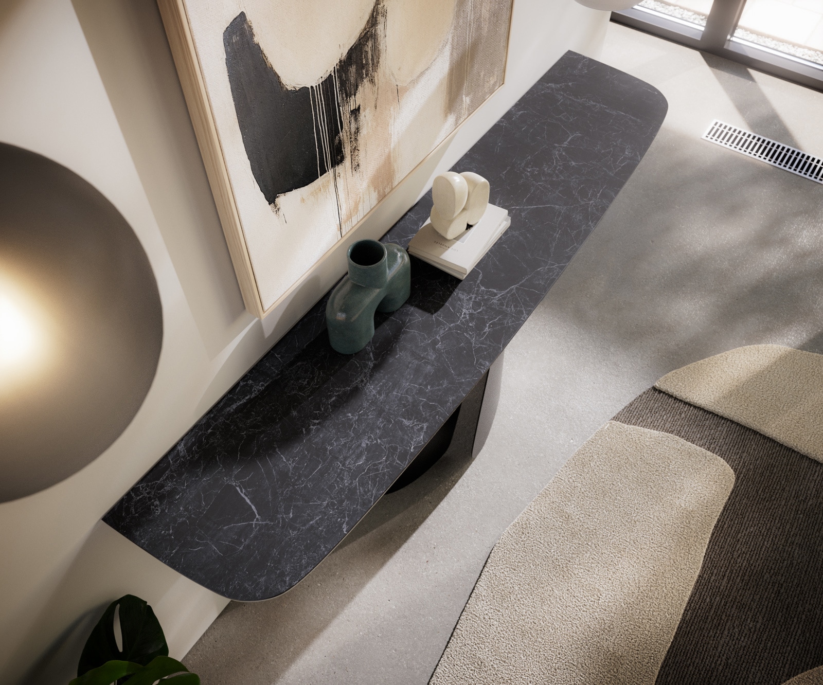 Konsolentisch Edge Boot 180x40 cm Keramik Laminam® Nero Greco Anthrazit Livos Metall Schwarz 6