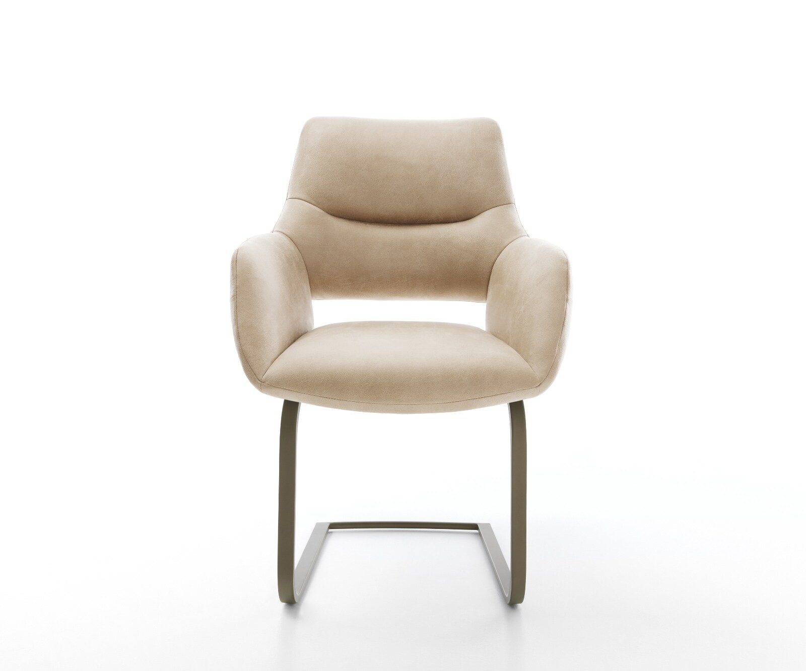 Freischwinger Yago-Flex mit Armlehnen Mikrofaser Beige Vintage Freischwinger flach Effektfinish Titan Taschenfederkern 1