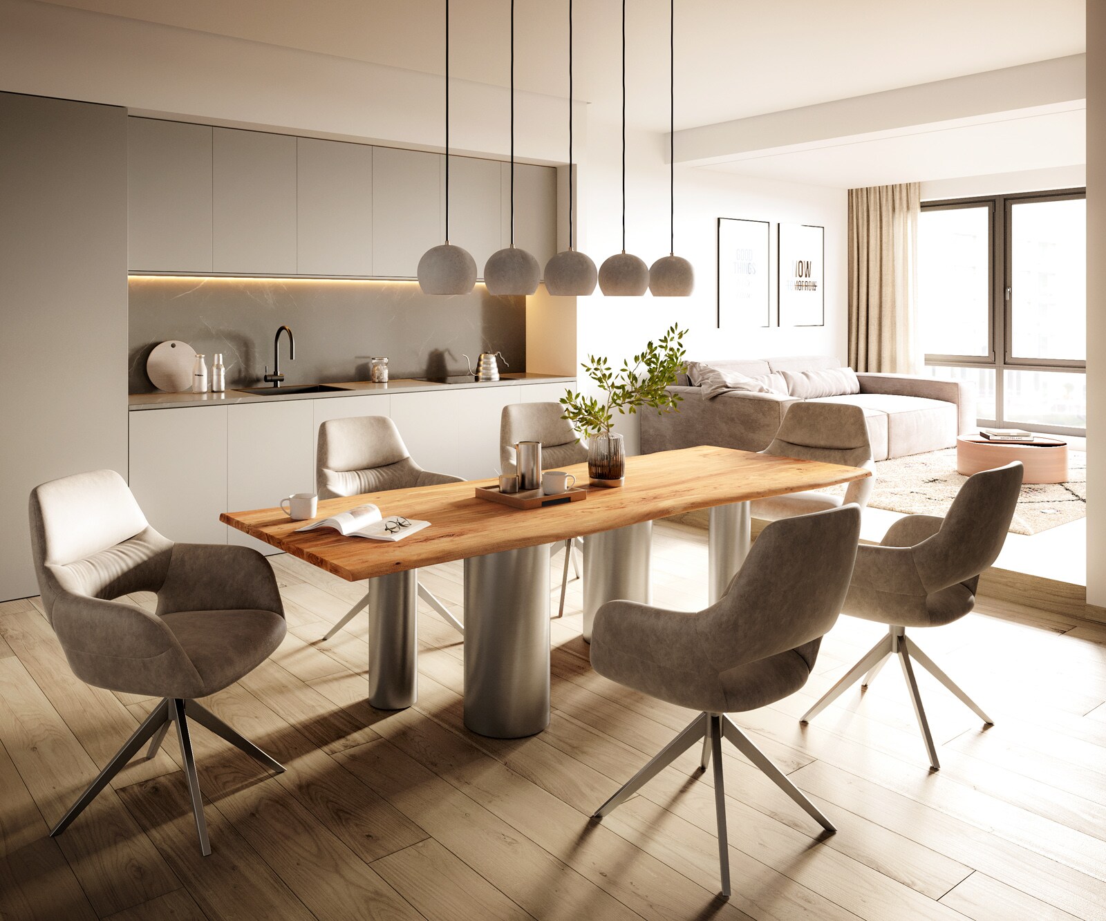 Esstisch Edge 260x100 Akazie Natur Pilier Edelstahl gebürstet Live-Edge 4