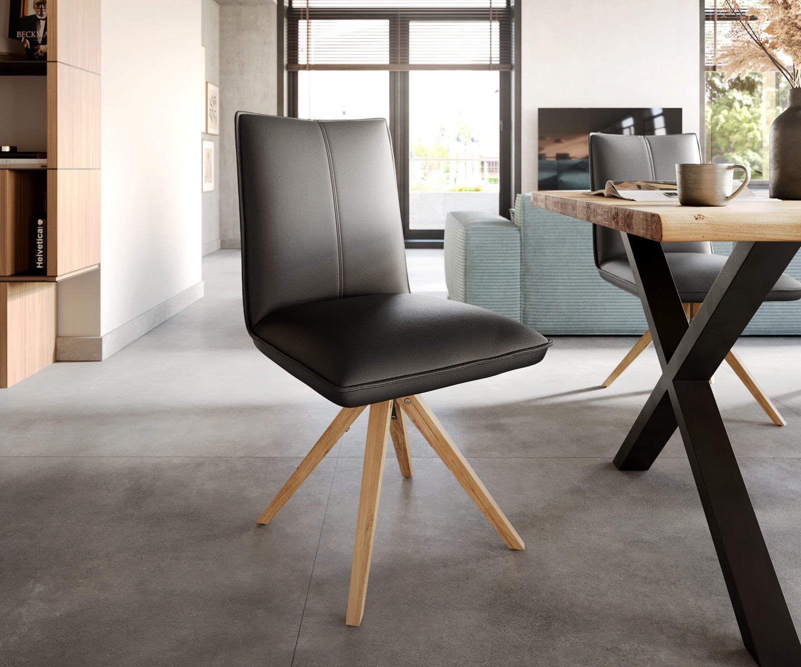 DELIFE Polsterstuhl Lelio-Flex, Holzgestell kantig Natur günstig online kaufen