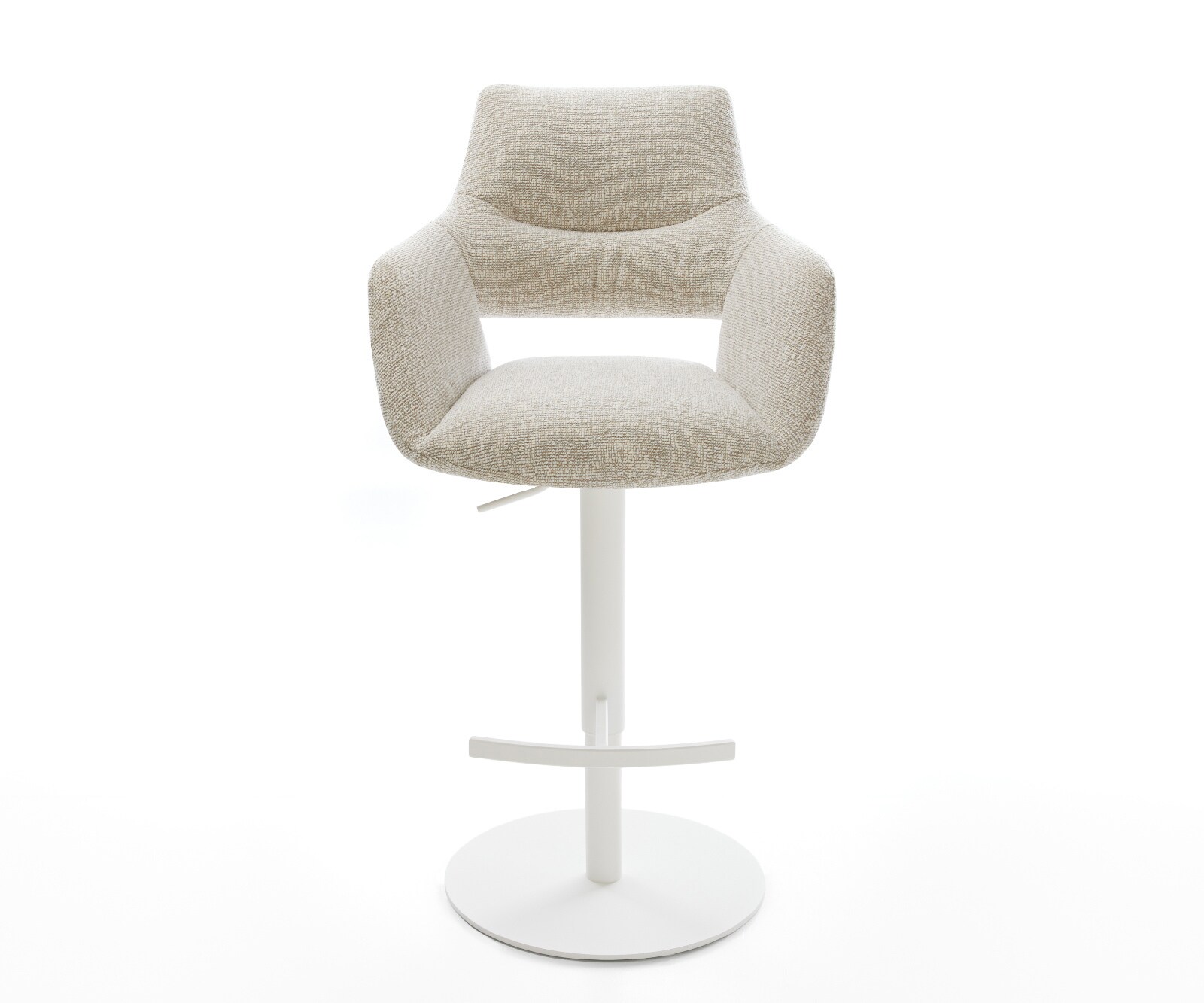 Barstuhl Yago-Flex Webstoff Soft Beige Drehfuß höhenverstellbar Metall Weiß Taschenfederkern 1
