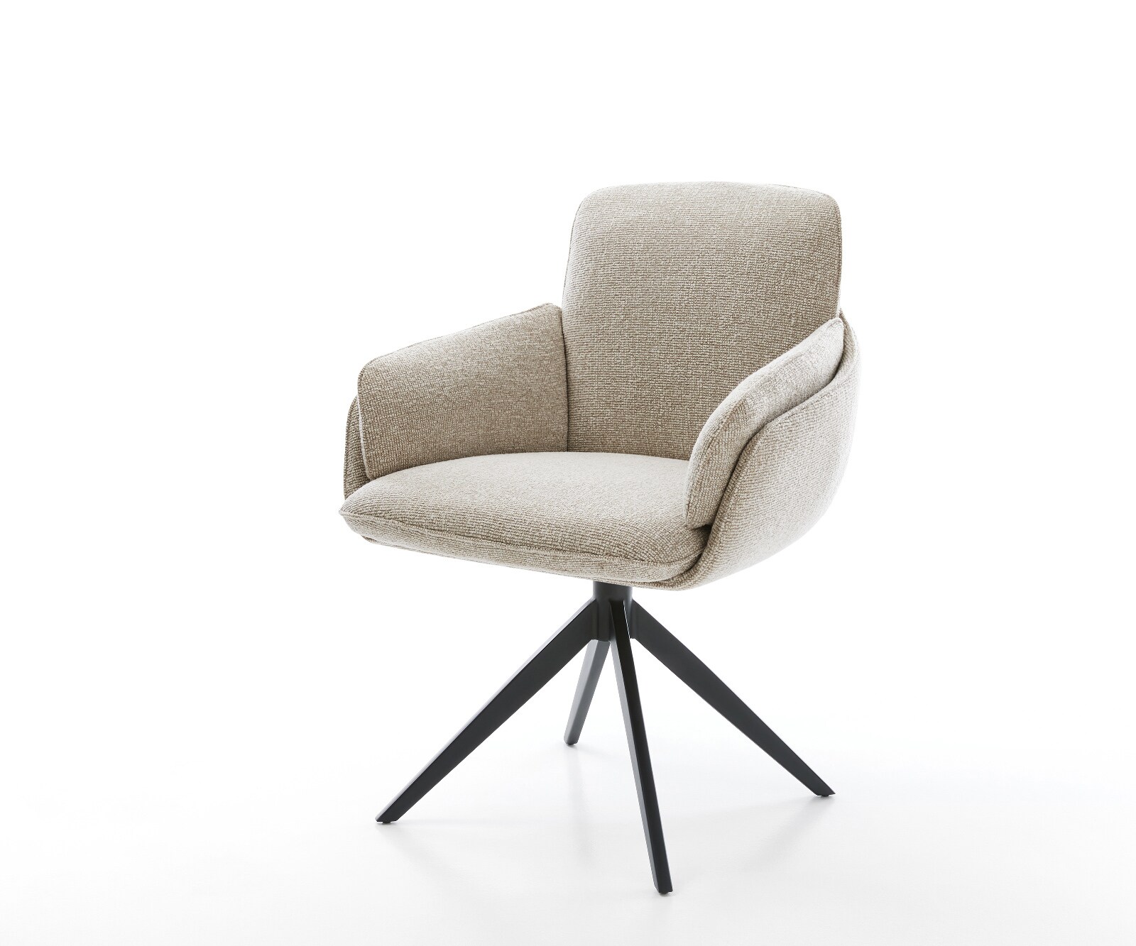 Drehstuhl Luan-Flex mit Armlehnen Webstoff Soft Beige Kreuzgestell breit Schwarz 360° drehbar Wippfunktion