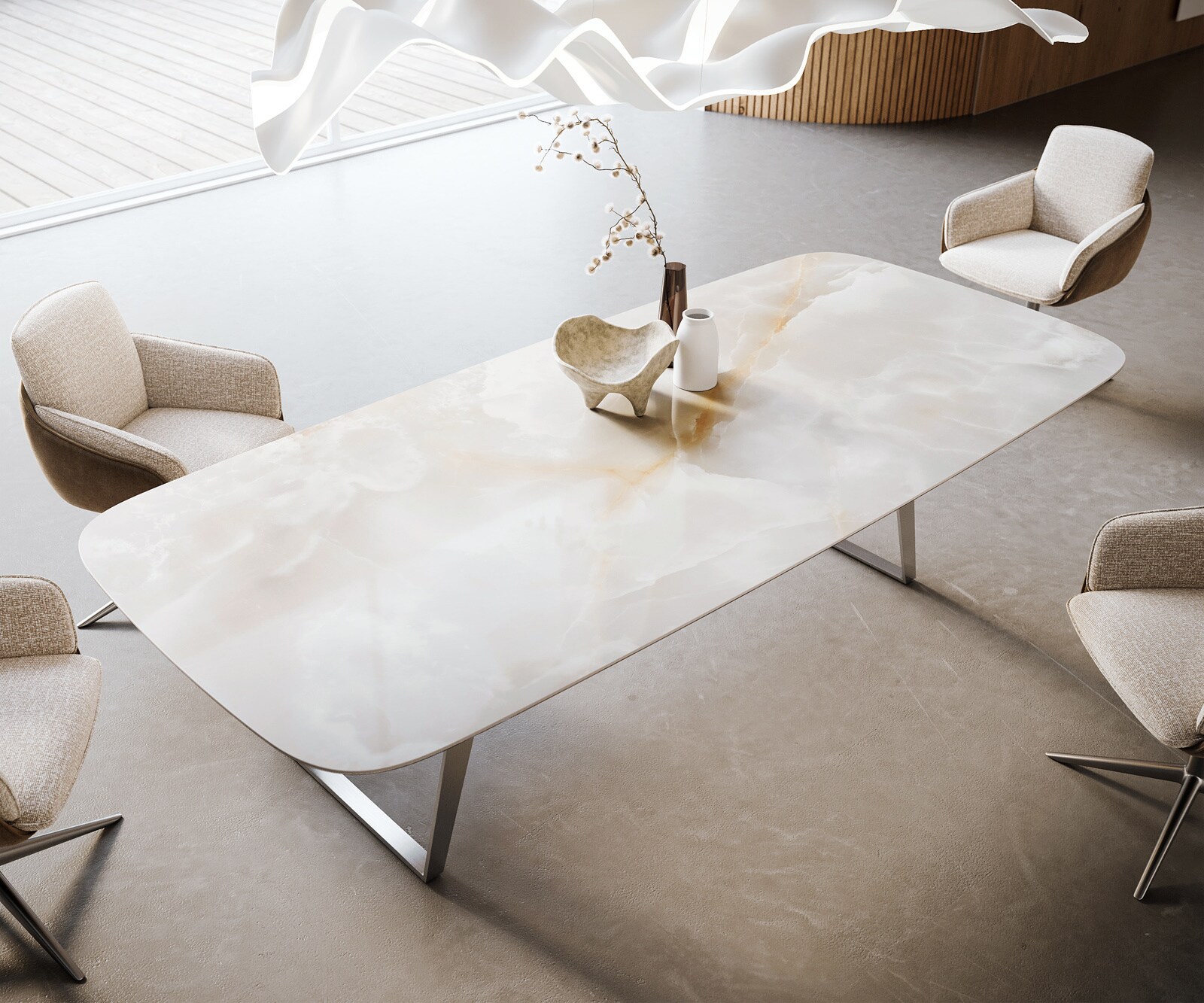 Esstisch Edge Boot 270x120 cm Keramik Iris FMG Onice Grigio Edelstahl Schräg 3