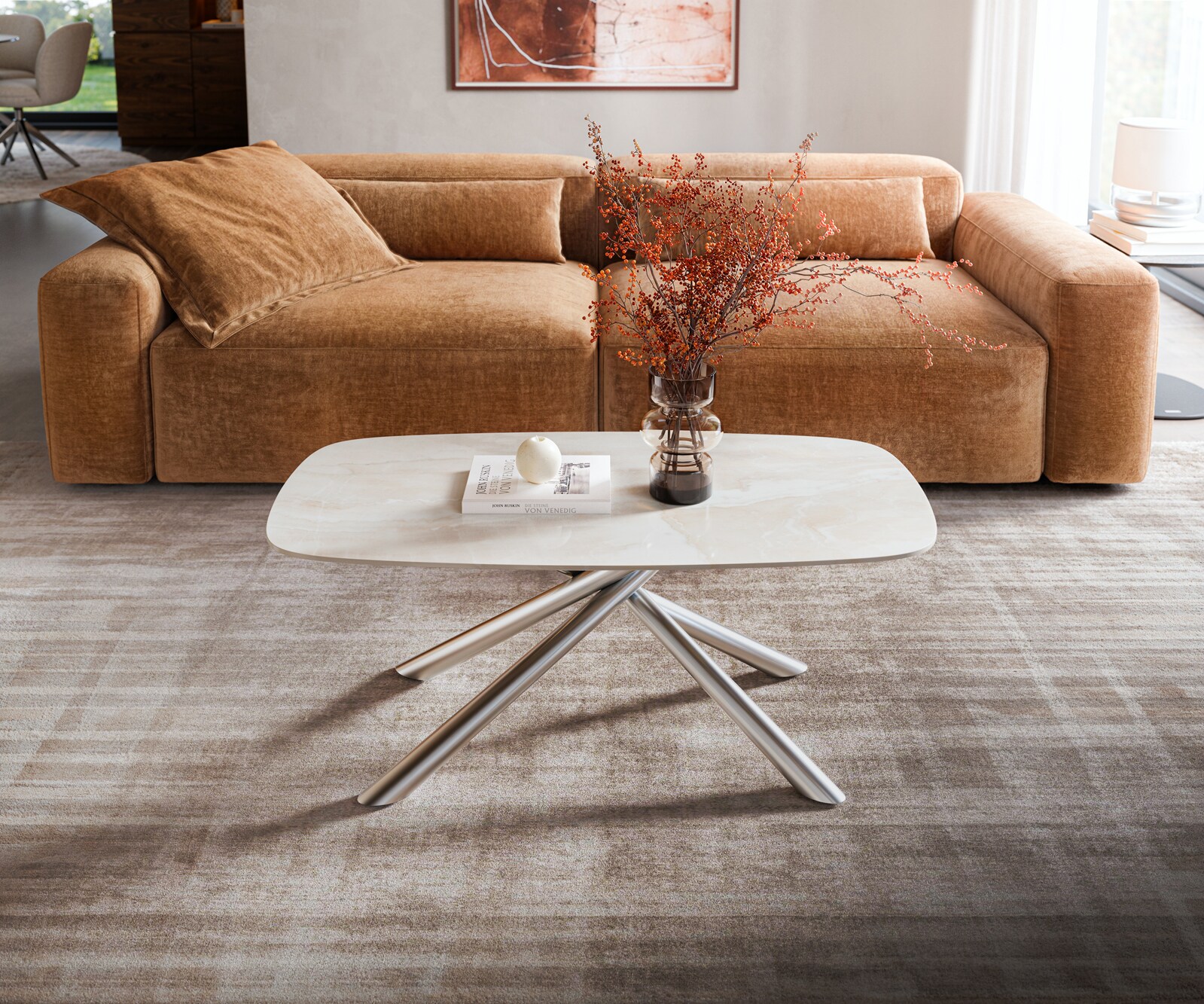 Couchtisch Edge Boot 100x50 cm Keramik Onyx Champagne Sarity Edelstahl gebürstet 1