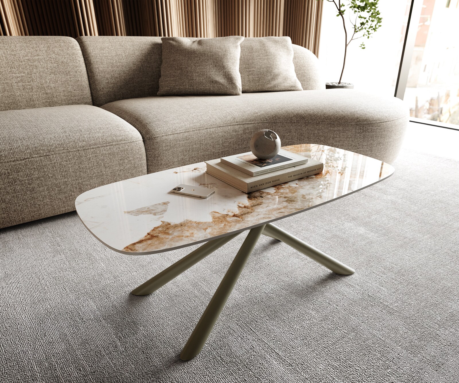 Couchtisch Edge Boot 100x50 cm Keramik Minas Melange Sarity Metall Effektfinish Titan