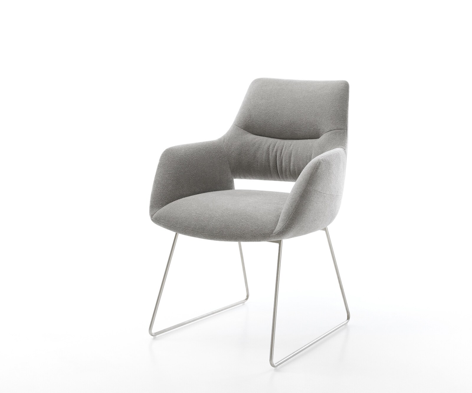 Esszimmerstuhl Yago-Flex mit Armlehnen Strukturstoff Soft Grau Kufengestell günstig online kaufen