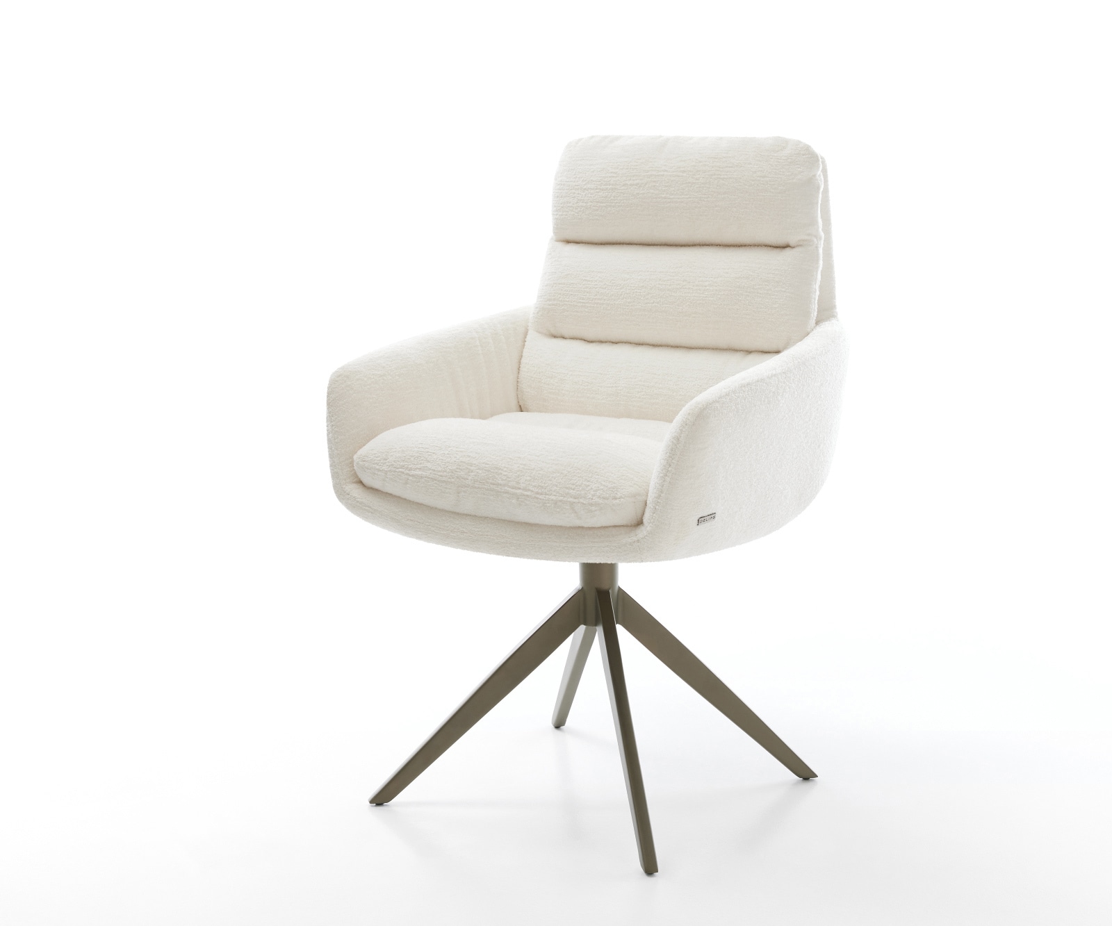 Drehstuhl Abelia-Flex mit Armlehnen Bouclé Soft Beige Kreuzgestell breit Effektfinish Titan 360° drehbar Wippfunktion