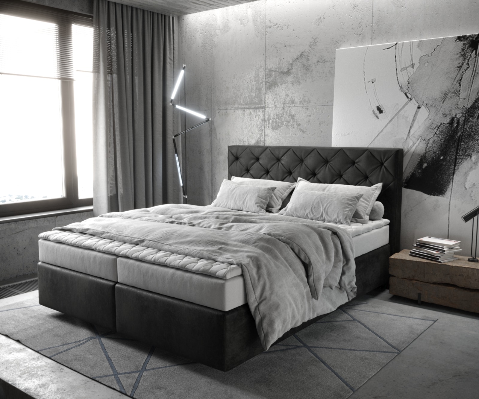 Boxspringbett Dream-Great 160x200 cm Mikrofaser Anthrazit Vintage mit Matratze und Topper Boxspringbett Dream-Great 160x200 cm Mikrofaser Anthrazit Vintage mit Matratze und Topper