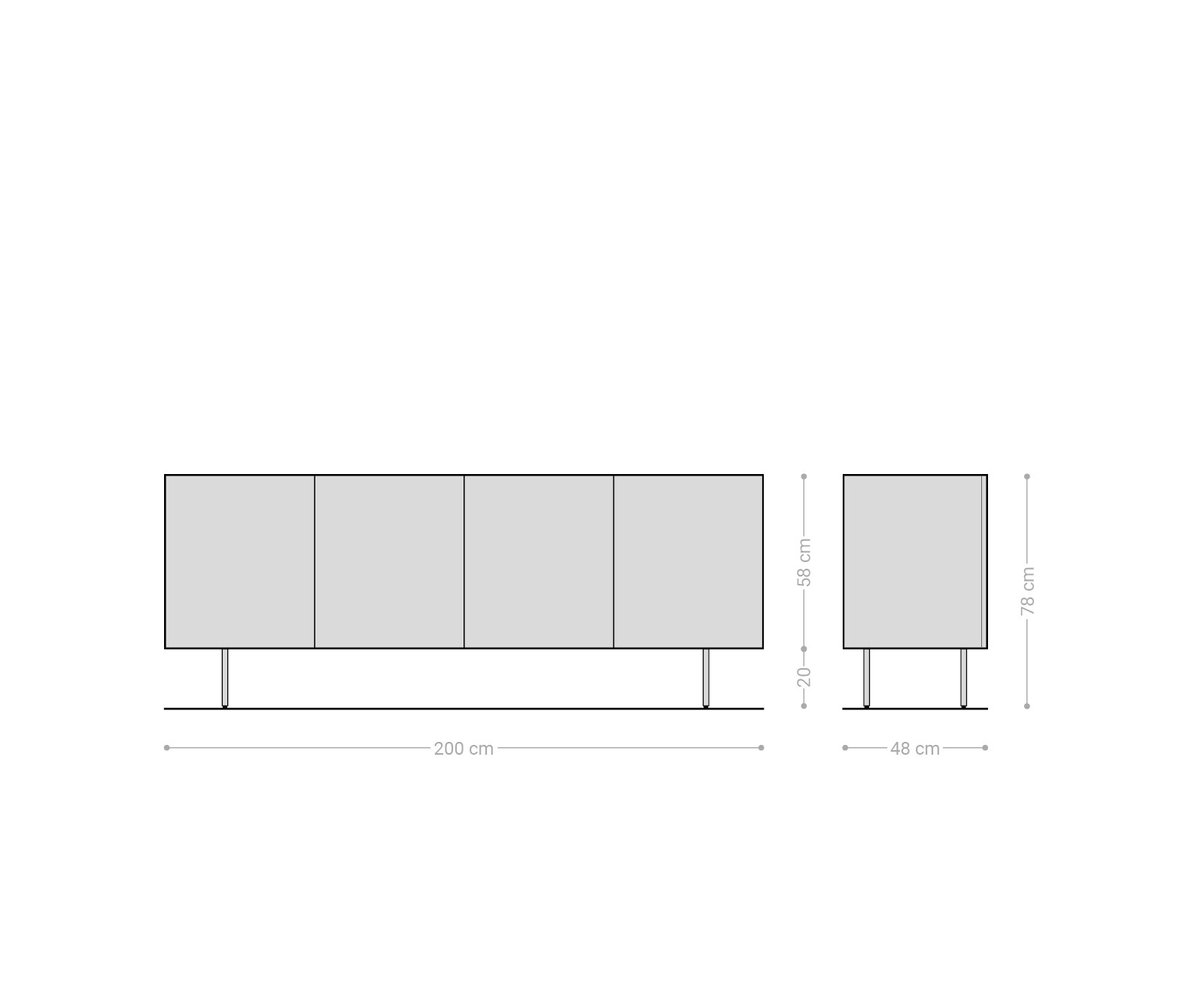 Sideboard Ashara 200 cm Esche Dunkelbraun 3D Effekt 4 Türen Rundfuß Metall Schwarz 6