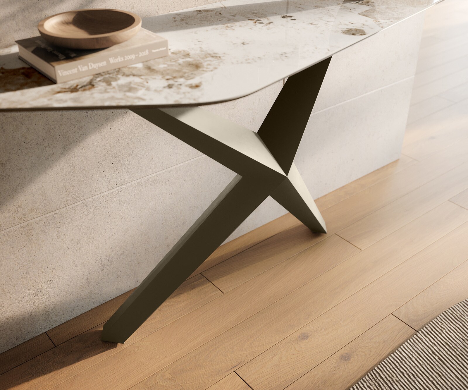 Konsolentisch Edge Polygonal 140x50 cm Keramik Minas Melange Weiß-Beige Zentharo Metall Effektfinish Titan 6