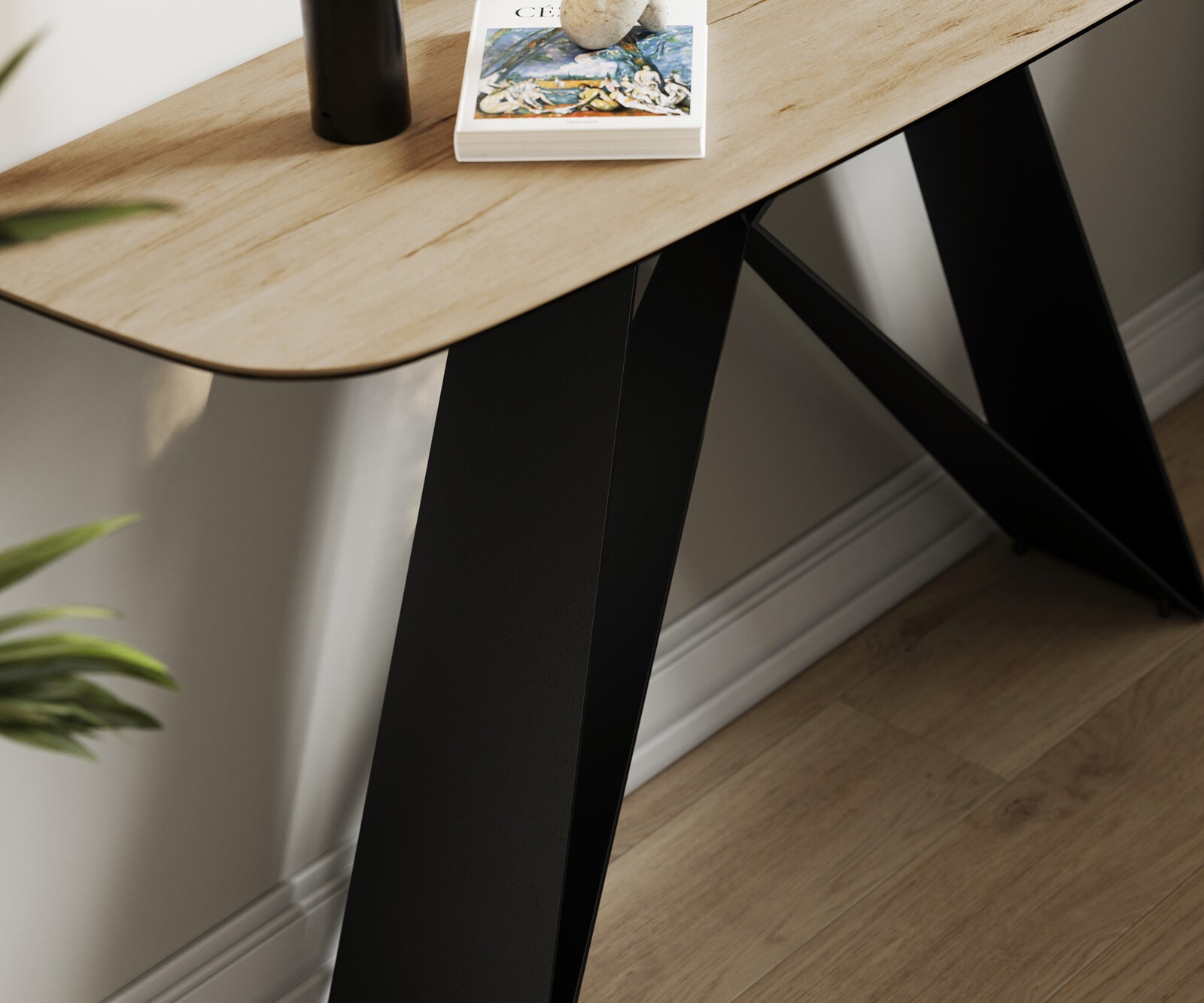 Konsolentisch Edge Boot 140x40 cm Keramik Laminam® Sabbia Eichefarbig Velio Metall Schwarz 5