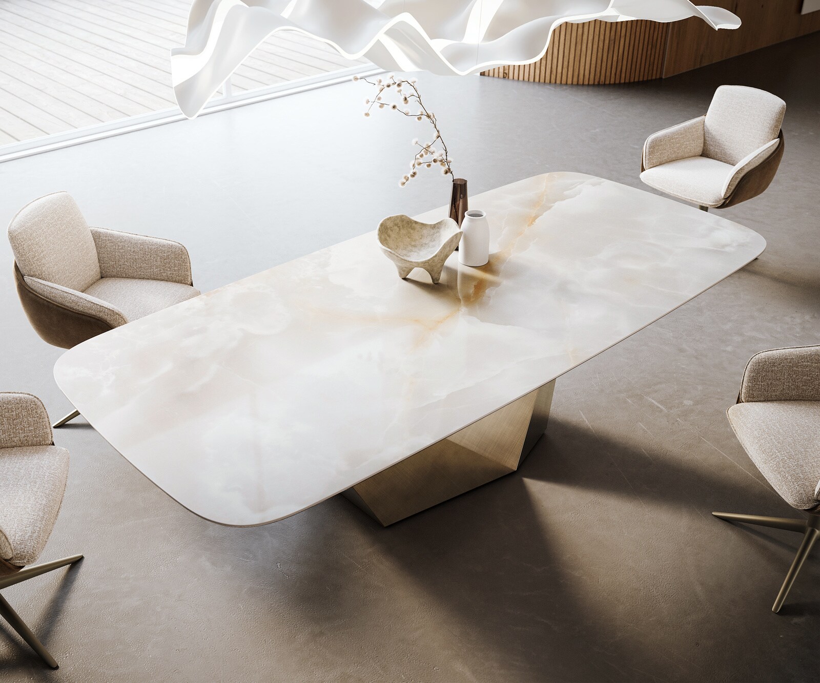 Esstisch Edge Boot 270x120 cm Keramik Iris FMG Onice Grigio Prisma Metallic Gold 4