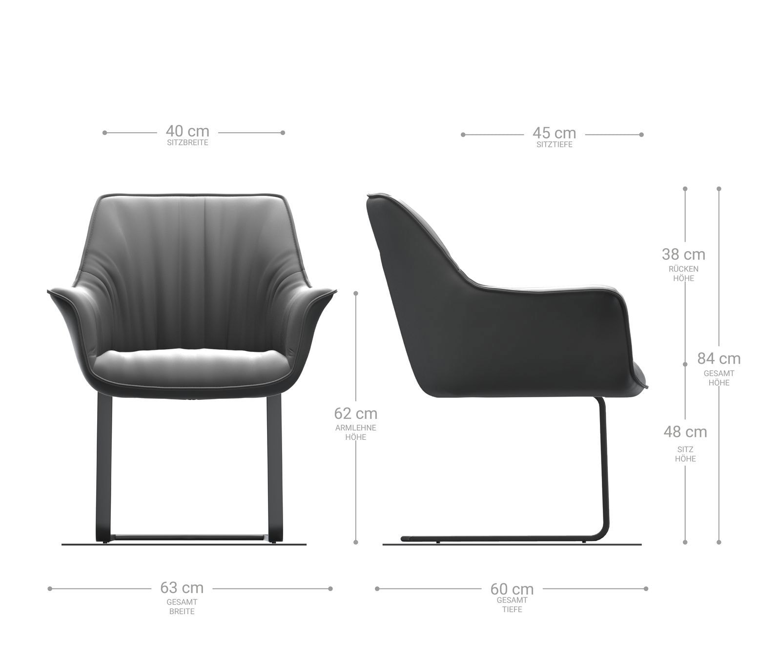 Freischwinger Keila-Flex mit Armlehnen Echt-Leder Schwarz Freischwinger flach Edelstahl 6