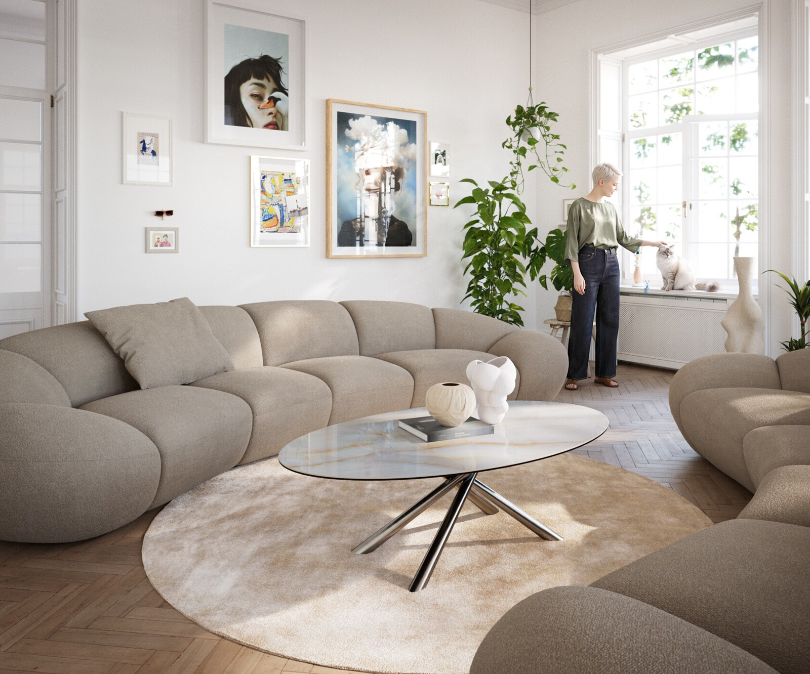 Couchtisch Edge Oval 140x80 cm Keramik Onyx Pearl Sarity Edelstahl gebürstet 7