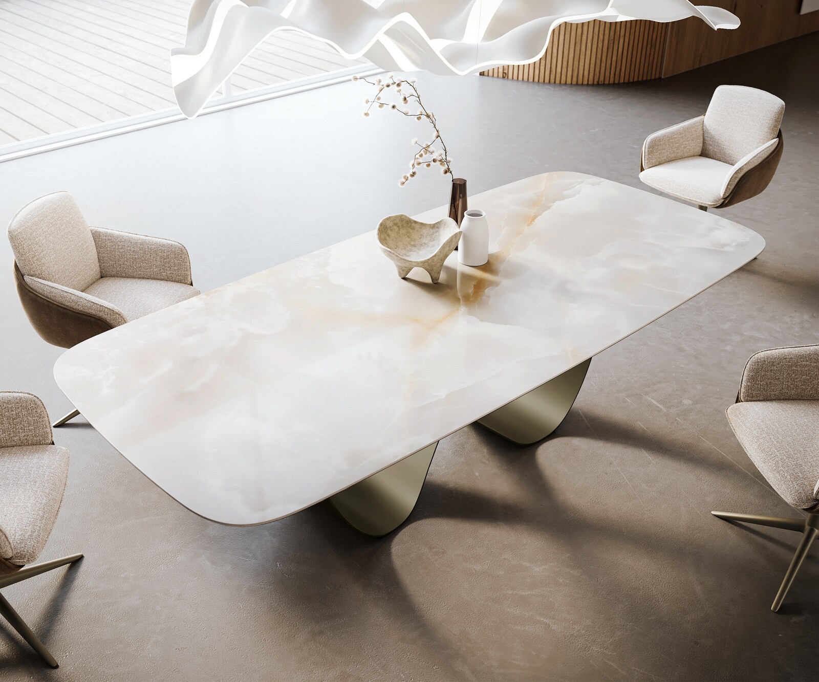 Esstisch Edge Boot 270x120 cm Keramik Iris FMG Onice Grigio Infinity Metall Effektfinish Titan 4