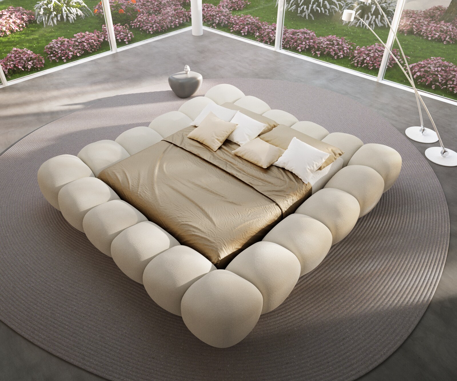 Polsterbettgestell Perlla 180x200 cm Bouclé Creme-Weiß 1