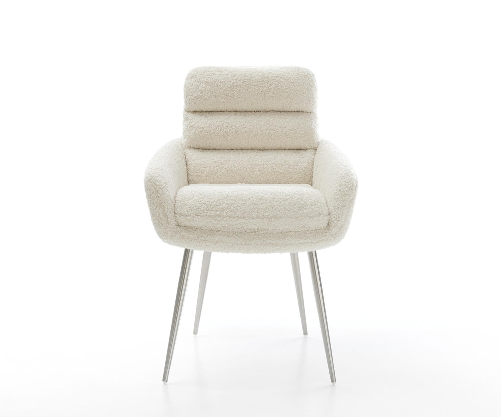 Esszimmerstuhl Abelia-Flex mit Armlehnen Teddystoff Beige 4-Fuß konisch Edelstahl 1