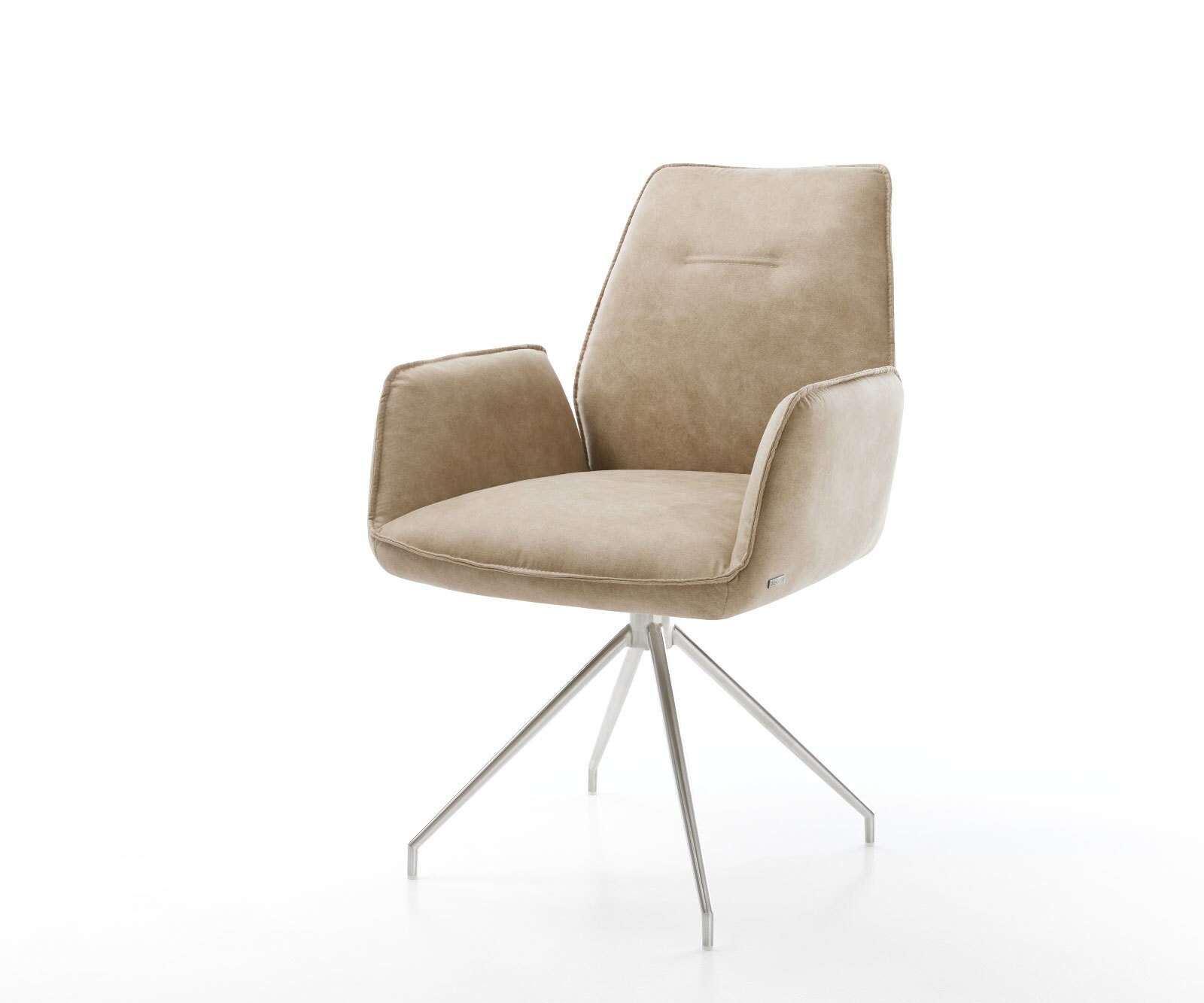 Esszimmerstuhl Zoa-Flex Mikrofaser Beige Vintage Kreuzgestell konisch Edelstahl Taschenfederkern