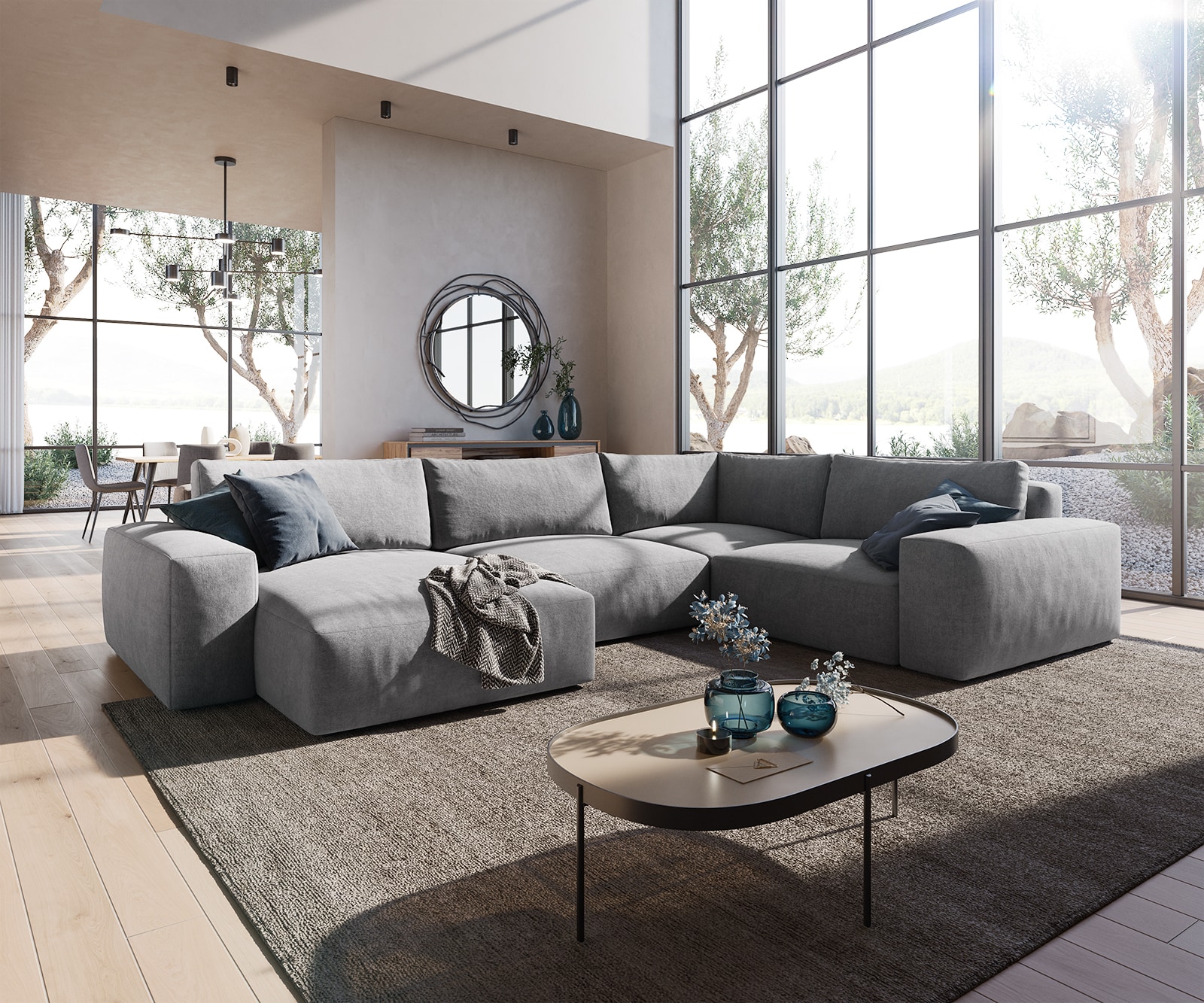 wohnlandschaft lanzo xl mikrofaser grau 360x260 cm recamiere variabel