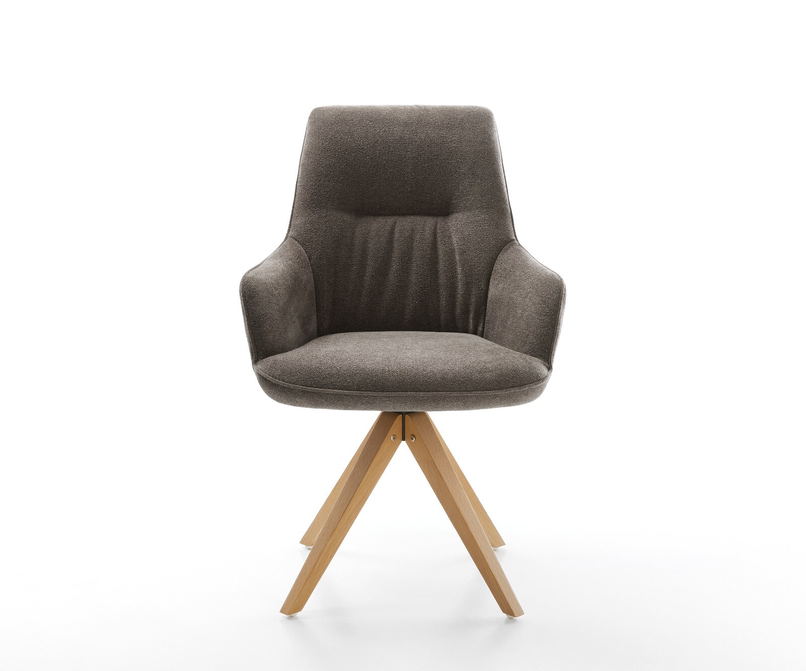 Drehstuhl Zelia-Flex mit Armlehnen Strukturstoff Soft Taupe Holzgestell kantig Natur 180° drehbar Taschenfederkern 2