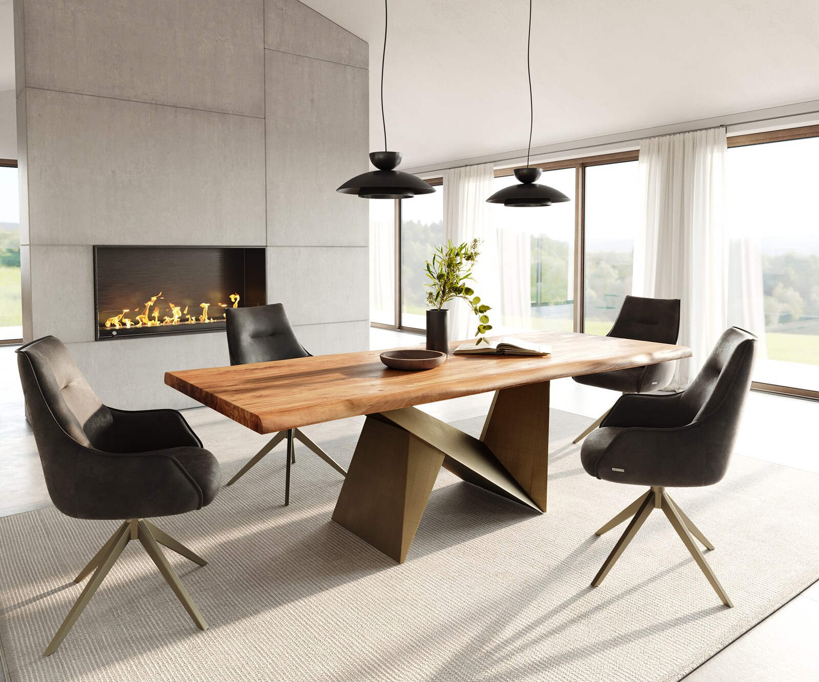 Esstisch Edge 240x100 Akazie Natur Origami Metallic Gold Live-Edge 5