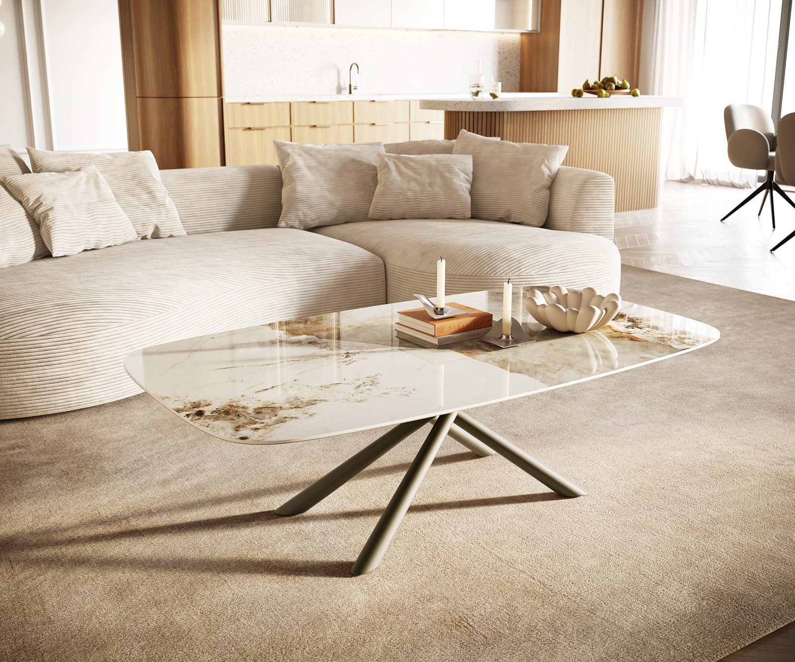 Couchtisch Edge Boot 140x80 cm Keramik Minas Melange Sarity Metall Effektfinish Titan 1