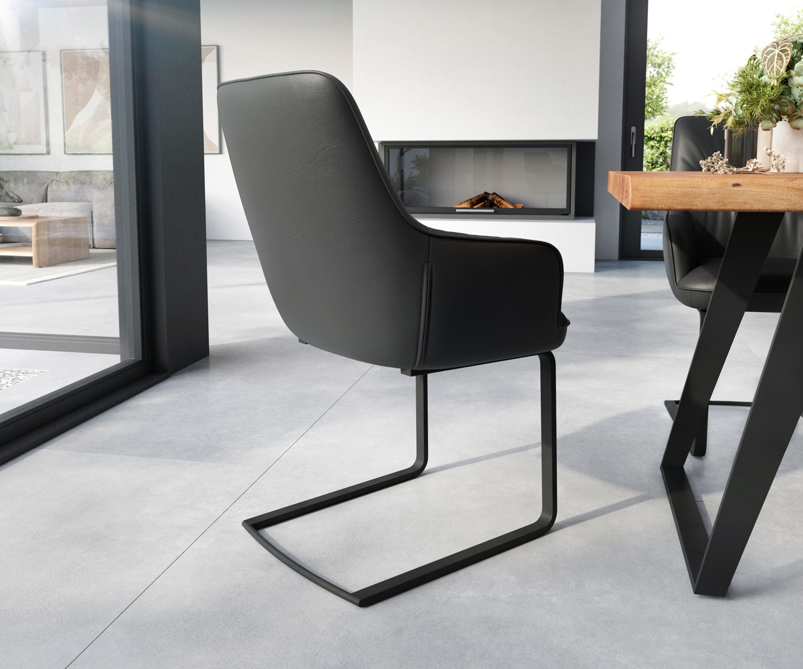 Freischwinger Zelia-Flex mit Armlehnen Echt-Leder Schwarz Freischwinger flach Schwarz Taschenfederkern 4 Freischwinger Zelia-Flex mit Armlehnen Echt-Leder Schwarz Freischwinger flach Schwarz Taschenfederkern 4