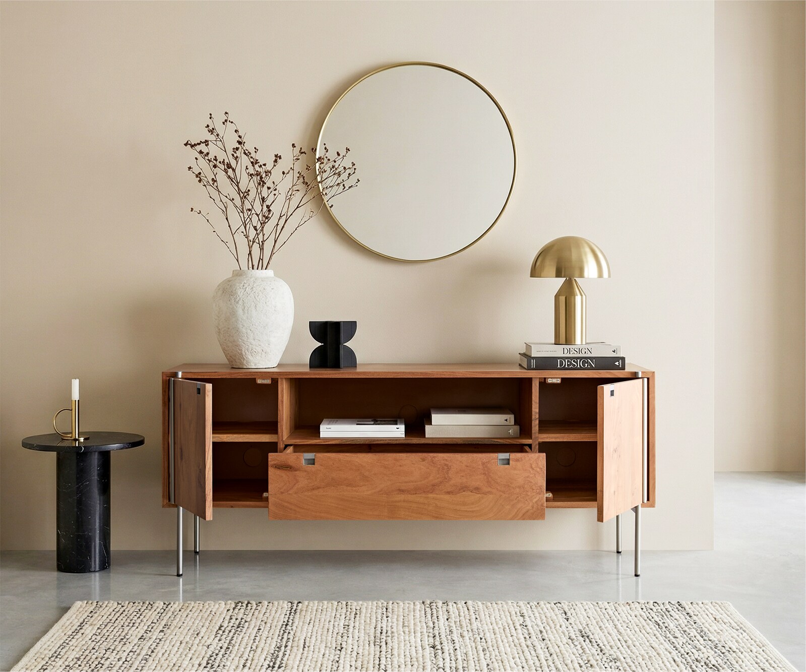 Sideboard Rivoro 175 cm Akazie Natur 2 Türen 1 Schubfach 1 Fach 2