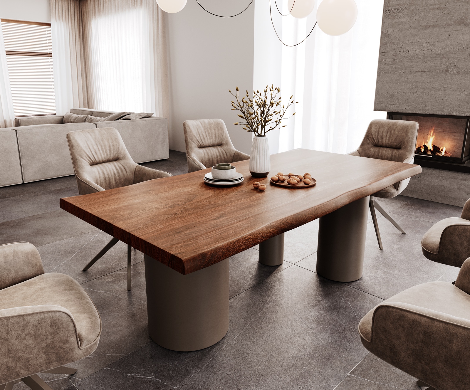Esstisch Edge 200x100 XL Akazie Braun Troa Metall Effektfinish Titan Live-Edge 1