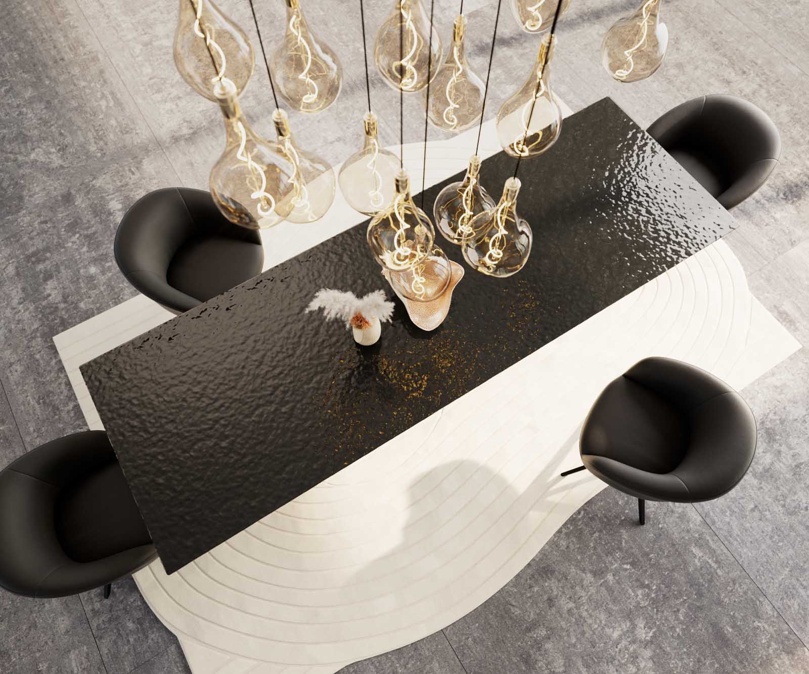 Esstisch Edge 300x100 Reliefglas Rauchschwarz 3D-Design V-Gestell Flachstahl Schwarz 5 Esstisch Edge 300x100 Reliefglas Rauchschwarz 3D-Design V-Gestell Flachstahl Schwarz 5