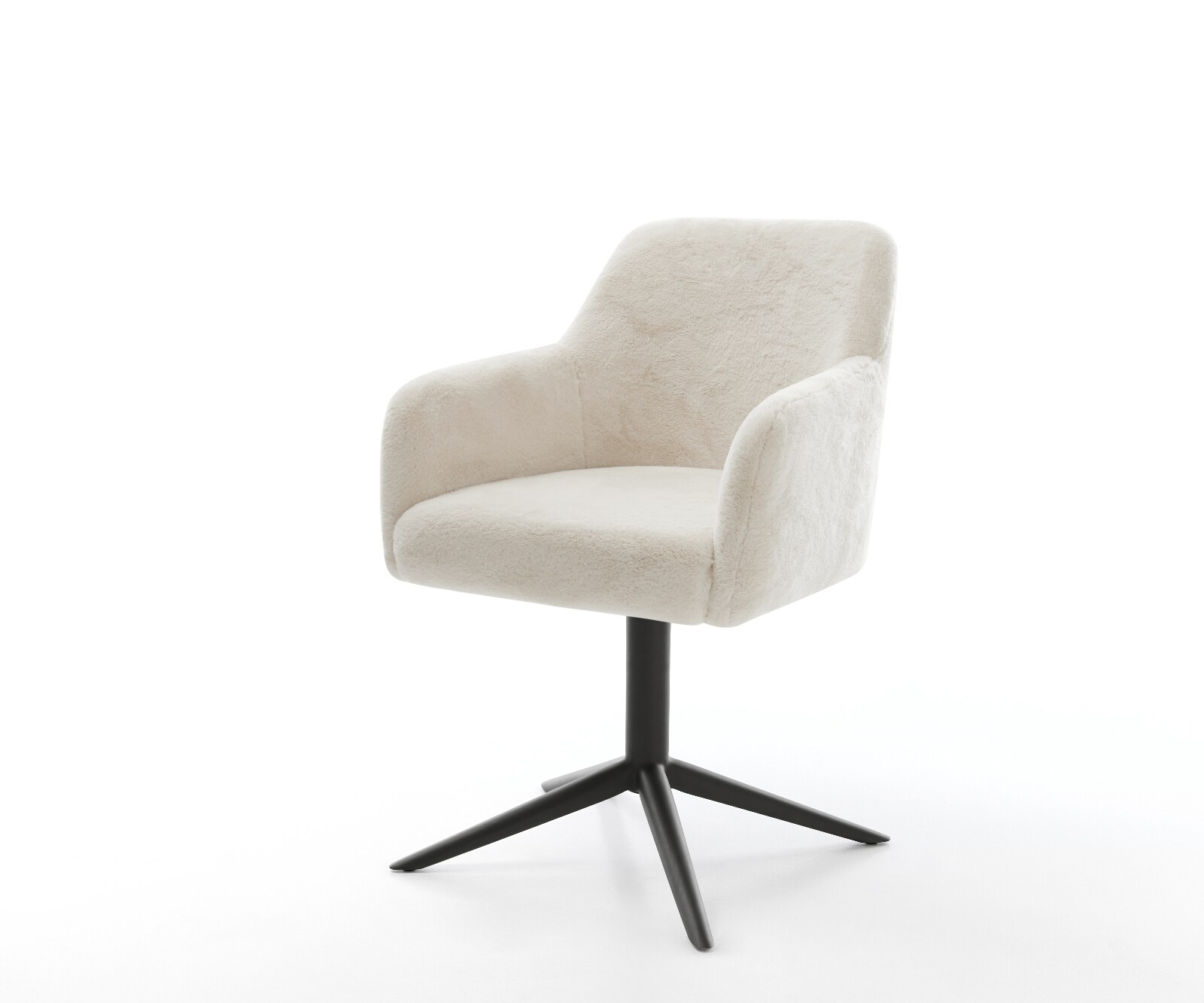 Drehstuhl Greg-Flex Plüsch Creme-Weiß Fußkreuz Schwarz 360° drehbar Wippfunktion Taschenfederkern 1