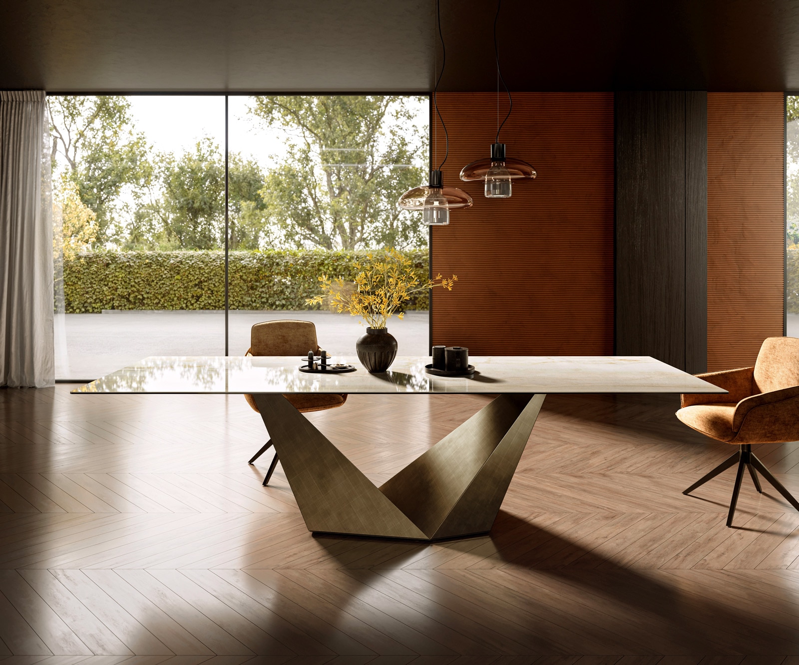 Esstisch Edge 300x100 Keramik Laminam® Onice Oro ?Prisma Metallic Gold günstig online kaufen