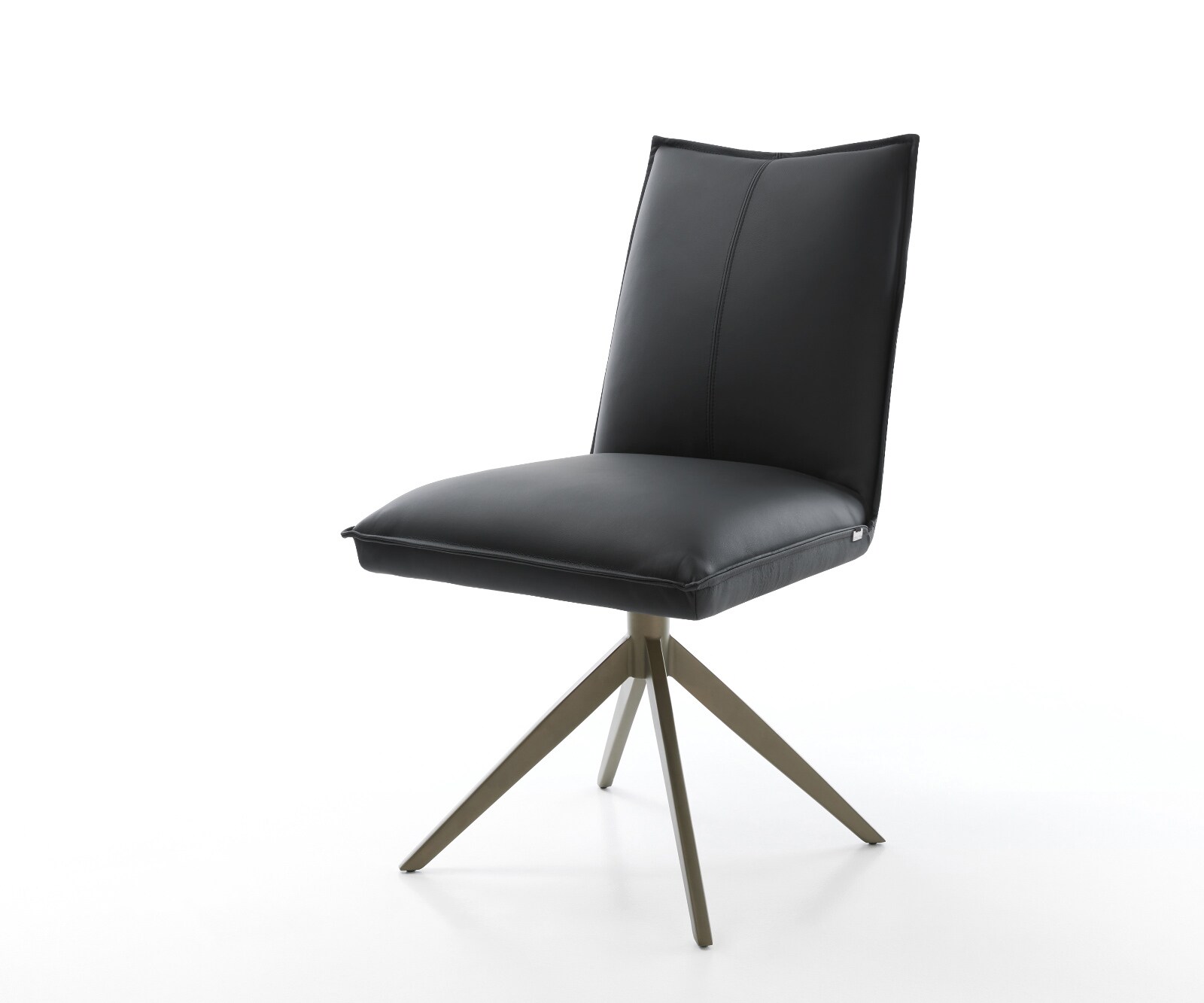 Drehstuhl Lelio-Flex Echt-Leder Schwarz Kreuzgestell breit Effektfinish Titan 360° drehbar Wippfunktion Taschenfederkern
