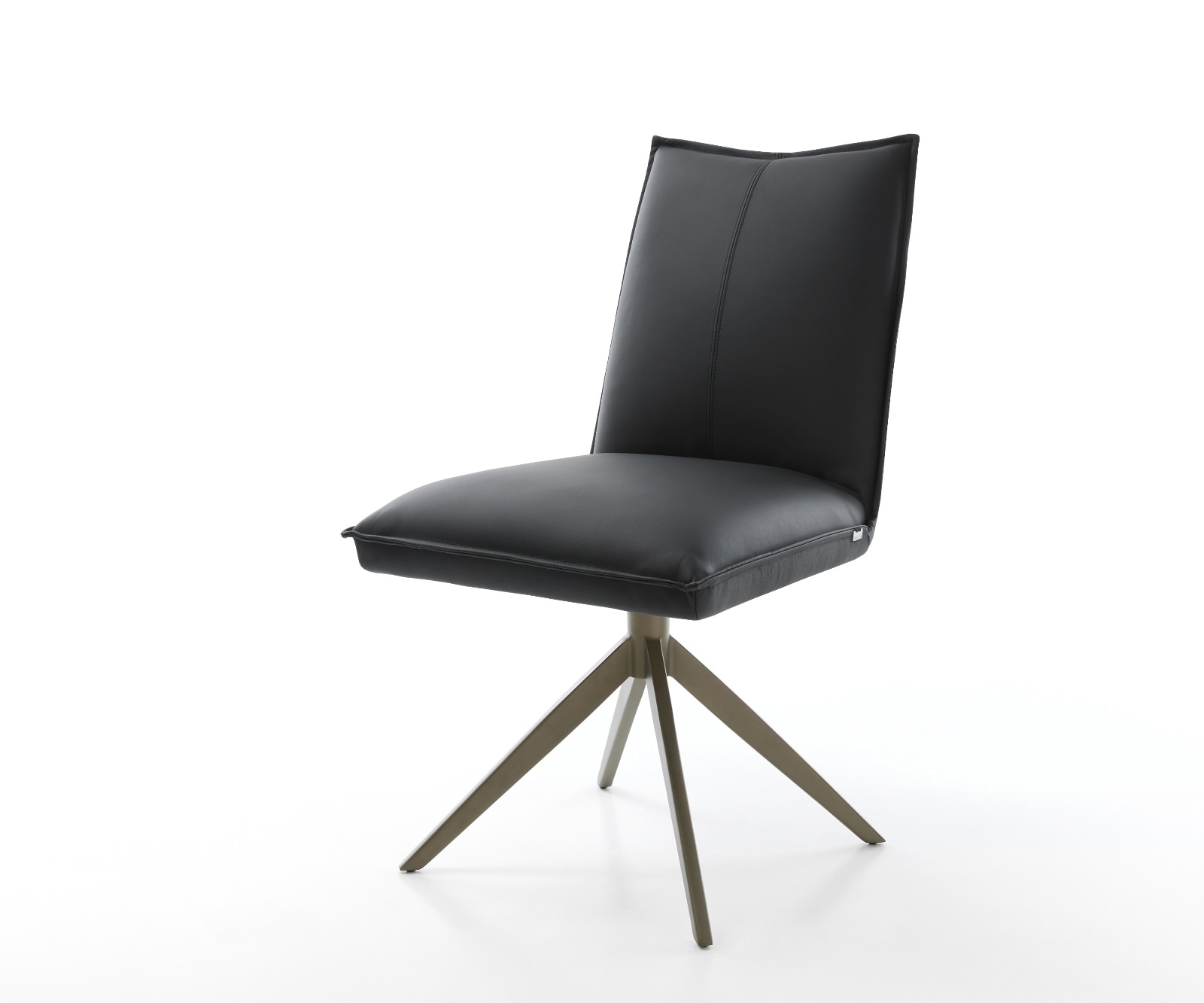 Drehstuhl Lelio-Flex Echt-Leder Schwarz Kreuzgestell breit Effektfinish Titan 360° drehbar Wippfunktion Taschenfederkern