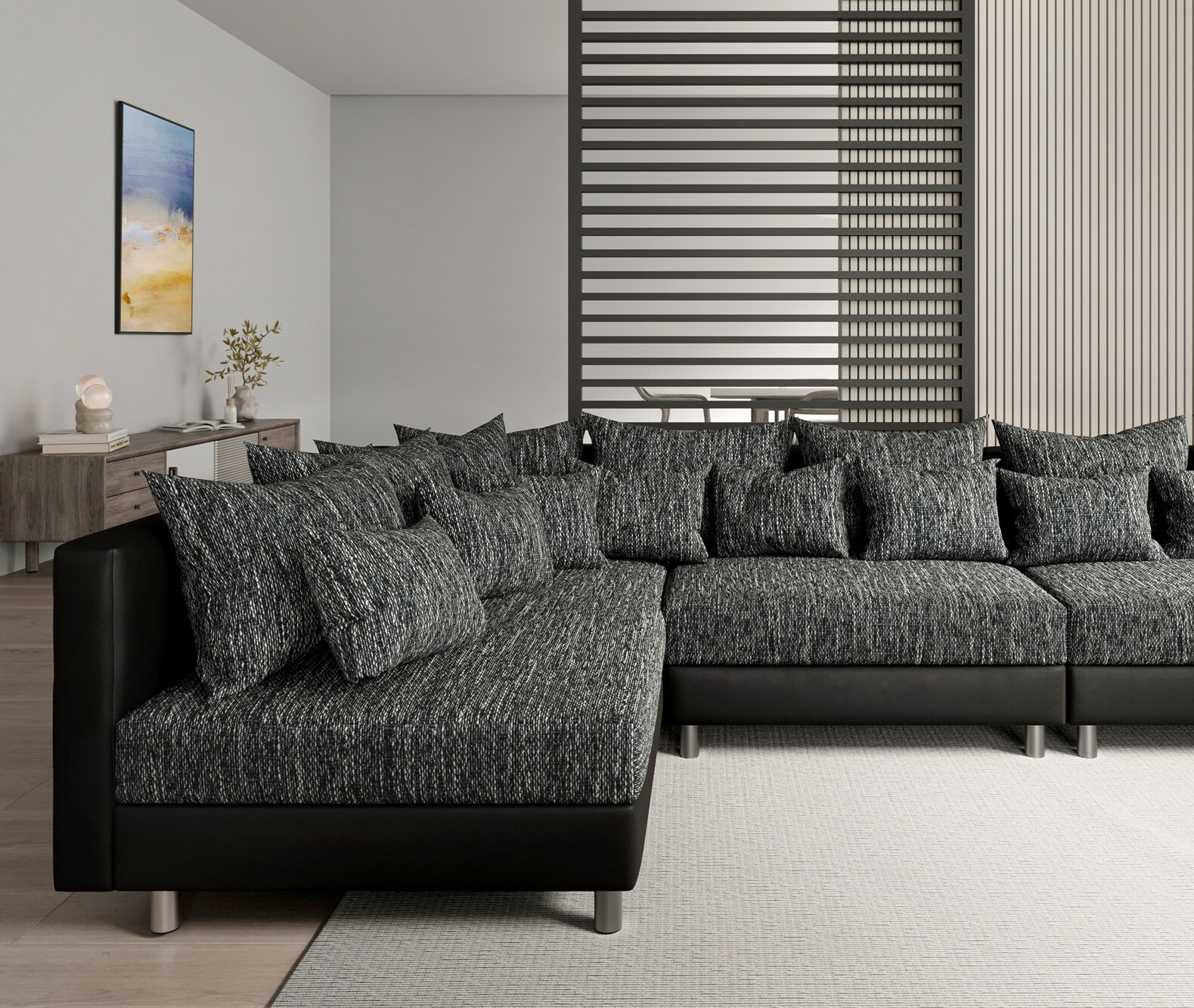 Wohnlandschaft Clovis XXL Schwarz Modular Hocker Ottomane Rechts 4