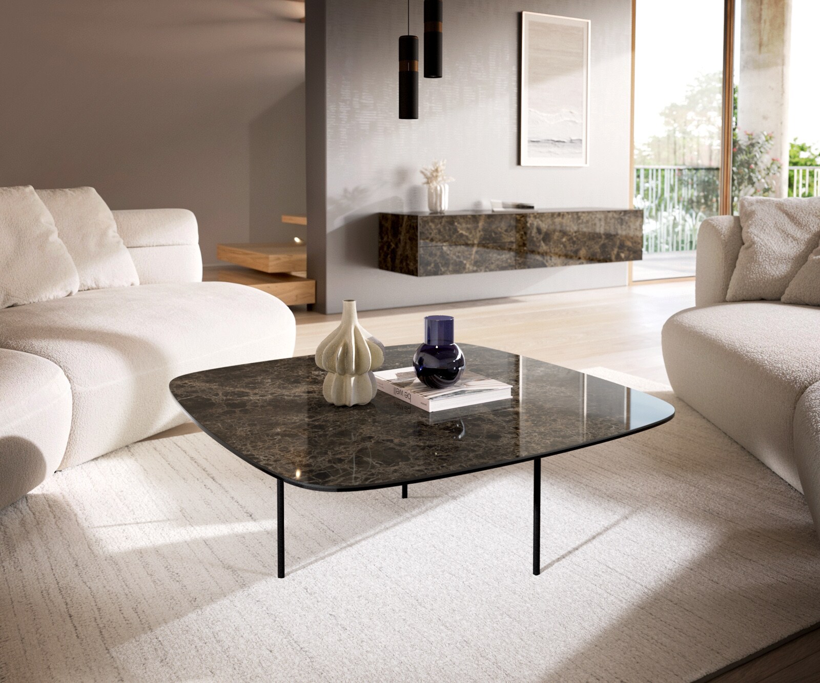 Couchtisch Edge Boot 90x90 cm Keramik Laminam® Emperador Extra Lucidato Dun günstig online kaufen