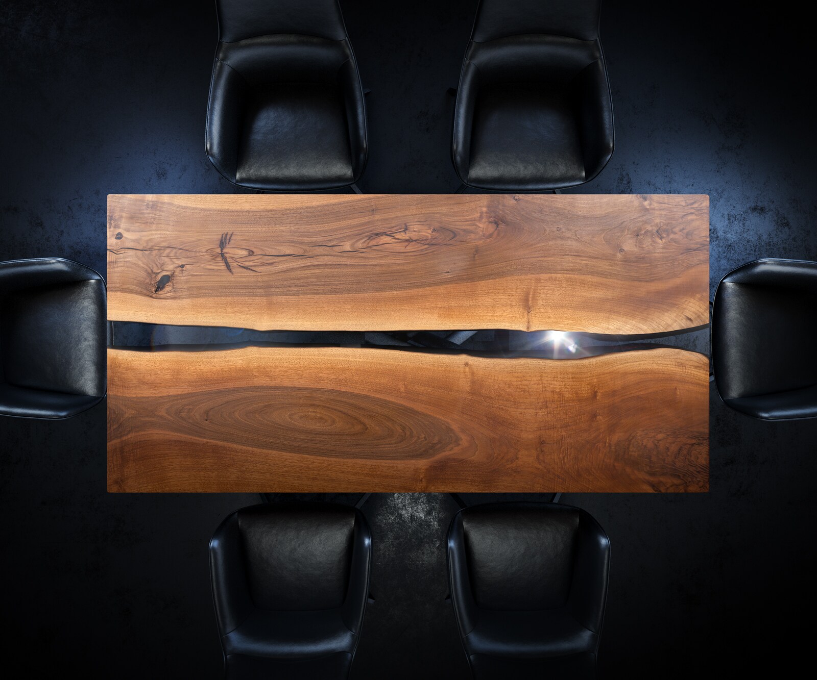 Tischplatte Walnuss Natur 200 cm Epoxid Schwarz-Transparent Unikat Nr. 32333 1