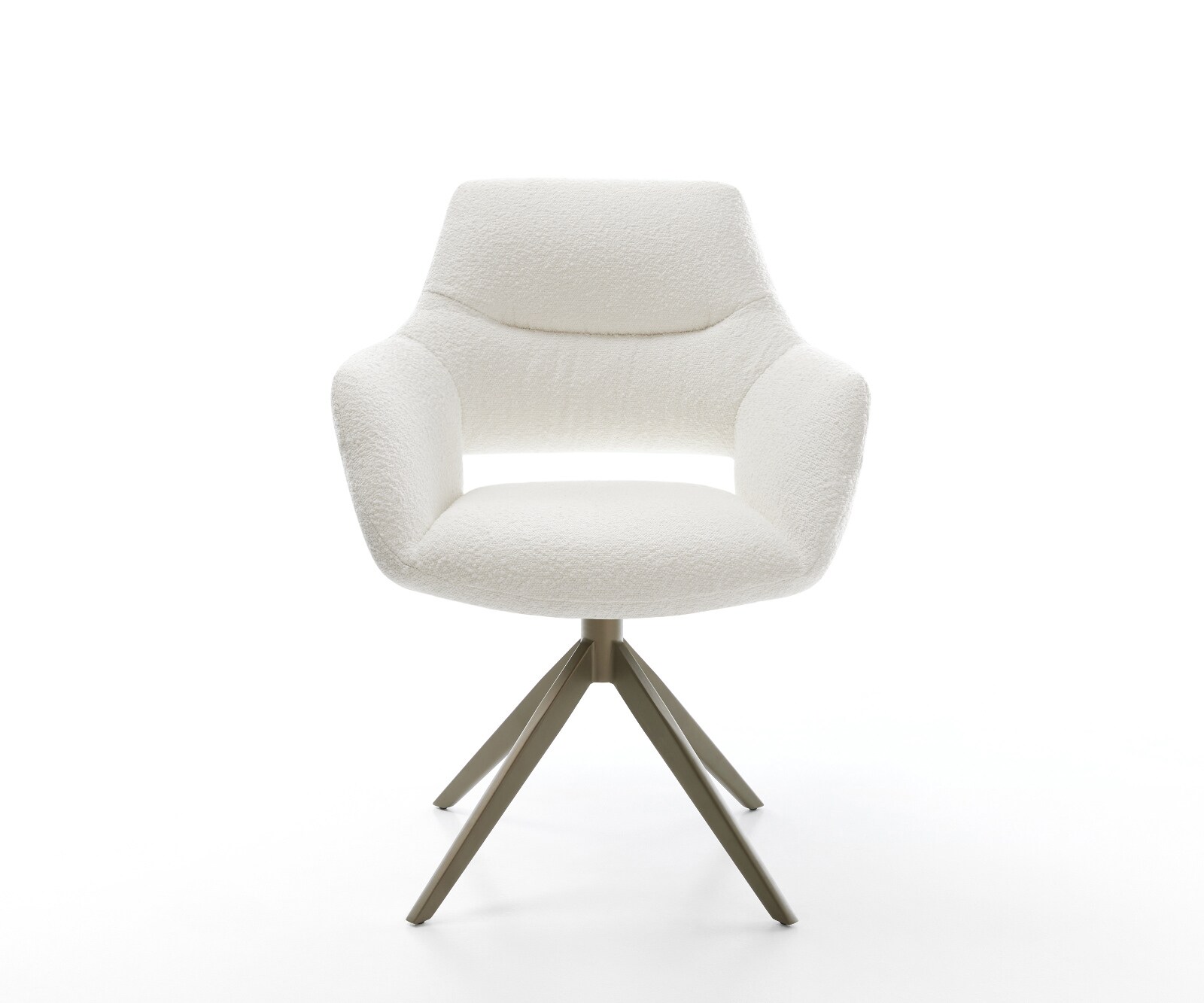 Drehstuhl Yago-Flex mit Armlehnen Bouclé Creme-Weiß Kreuzgestell breit Effektfinish Titan 360° drehbar Wippfunktion Taschenfederkern 4